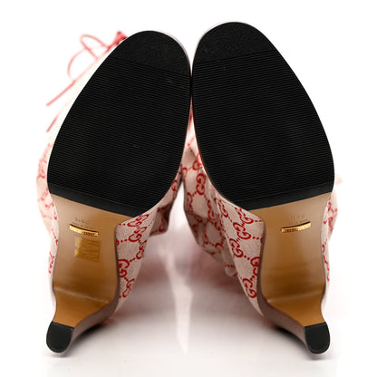 Gucci Monogram Over The Knee Boots 39.5 Gardenia Hibiscus Red 5 of 12