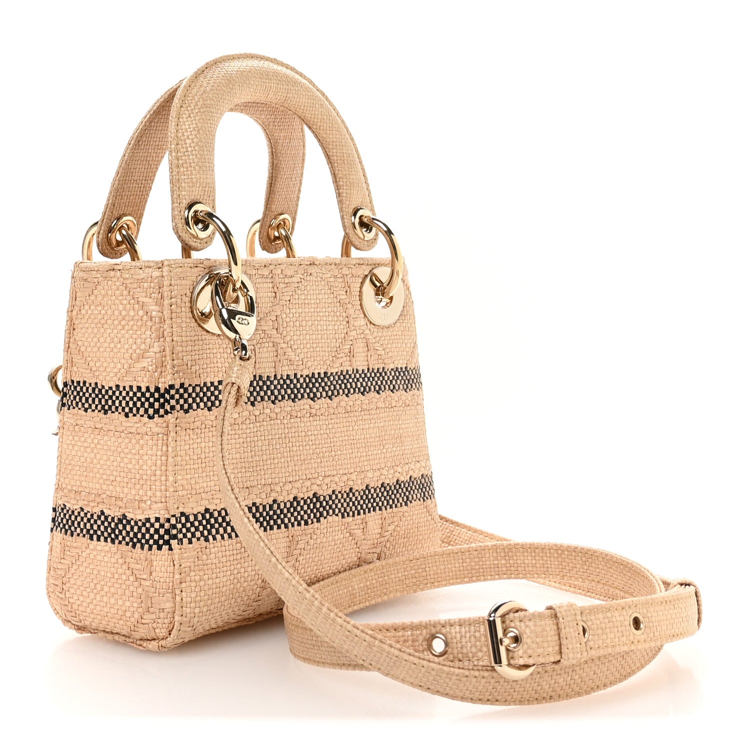 Christian Dior Raffia Woven Cannage Embroidered Mini Lady D-Lite Natural Black 3 of 10