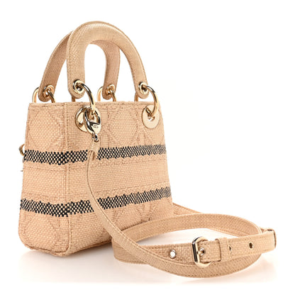 Christian Dior Raffia Woven Cannage Embroidered Mini Lady D-Lite Natural Black 3 of 10