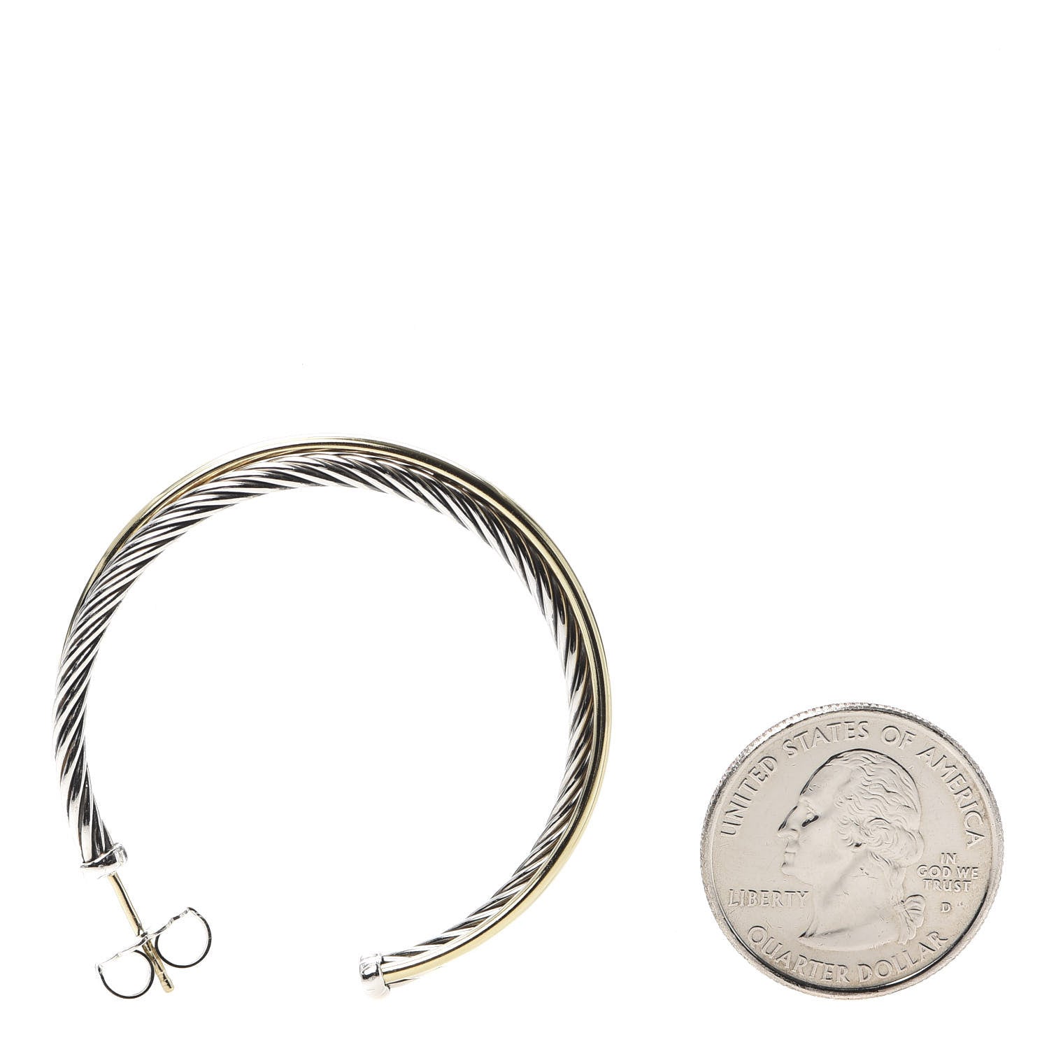 David Yurman Sterling Silver 18K Yellow Gold 44mm Extra Large Crossover Cable Hoop Earrings 2 of 4