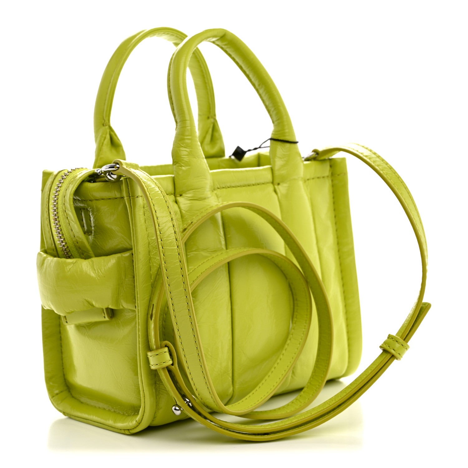 Marc Jacobs Shiny Crinkled Calfskin Mini The Tote Bag Acid Lime 3 of 10