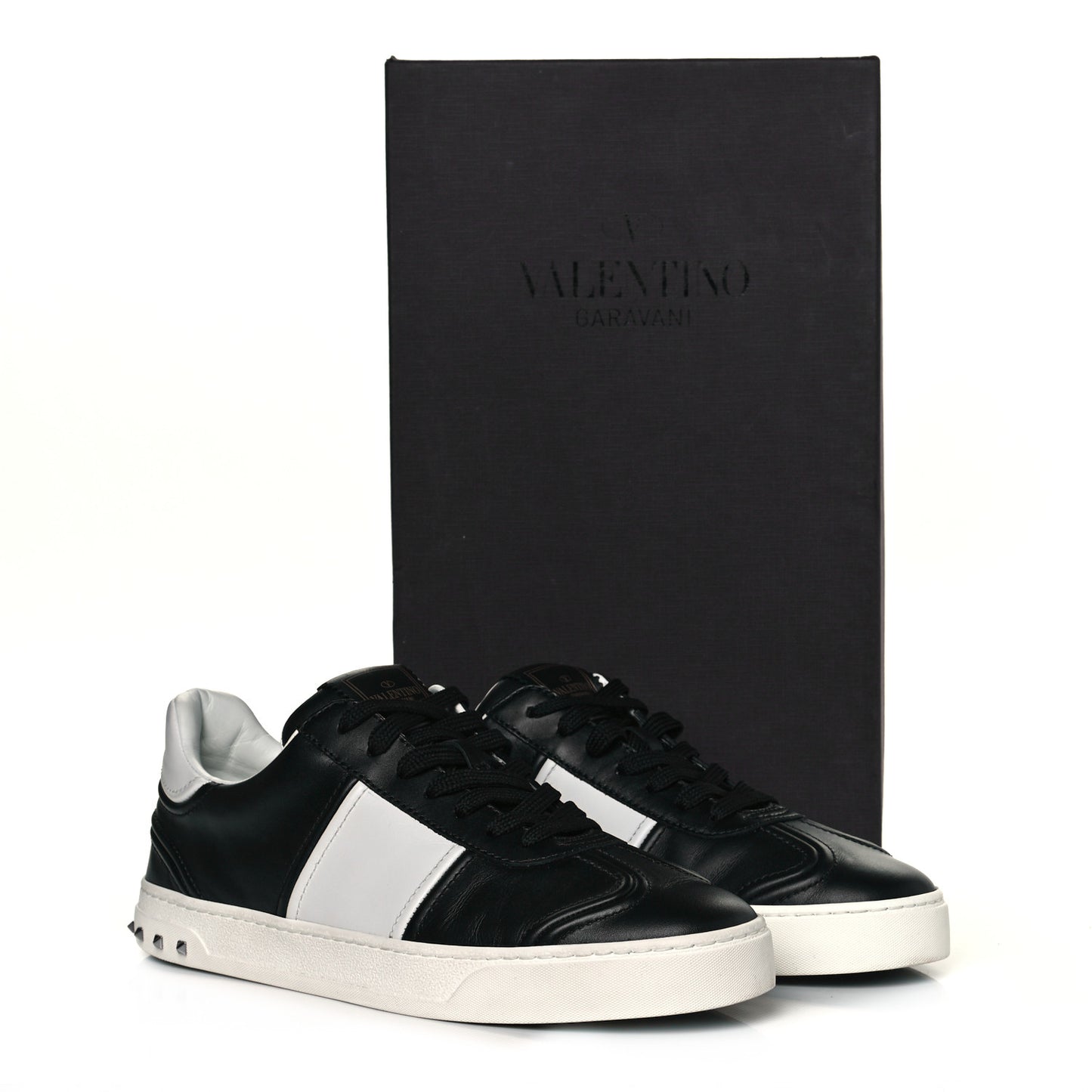 Calfskin Mens Rockstud Flycrew Sneakers 41 Black White