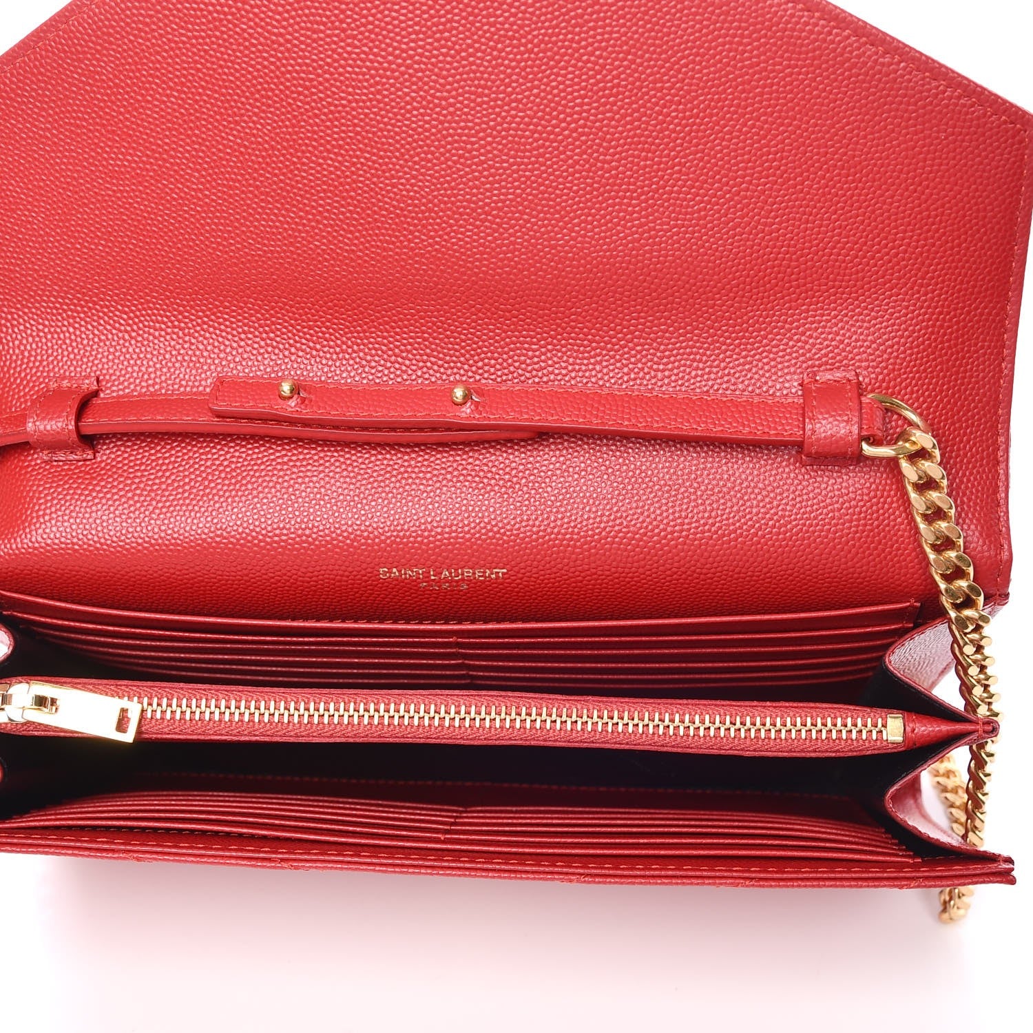 Saint Laurent Grain De Poudre Matelasse Chevron Monogram Chain Wallet New Red 5 of 8