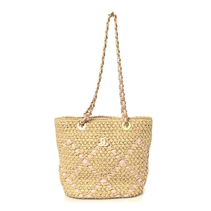 Chanel Raffia Braided Grosgrain Ribbon Small Shopping Bag Beige Light Pink 1 of 10