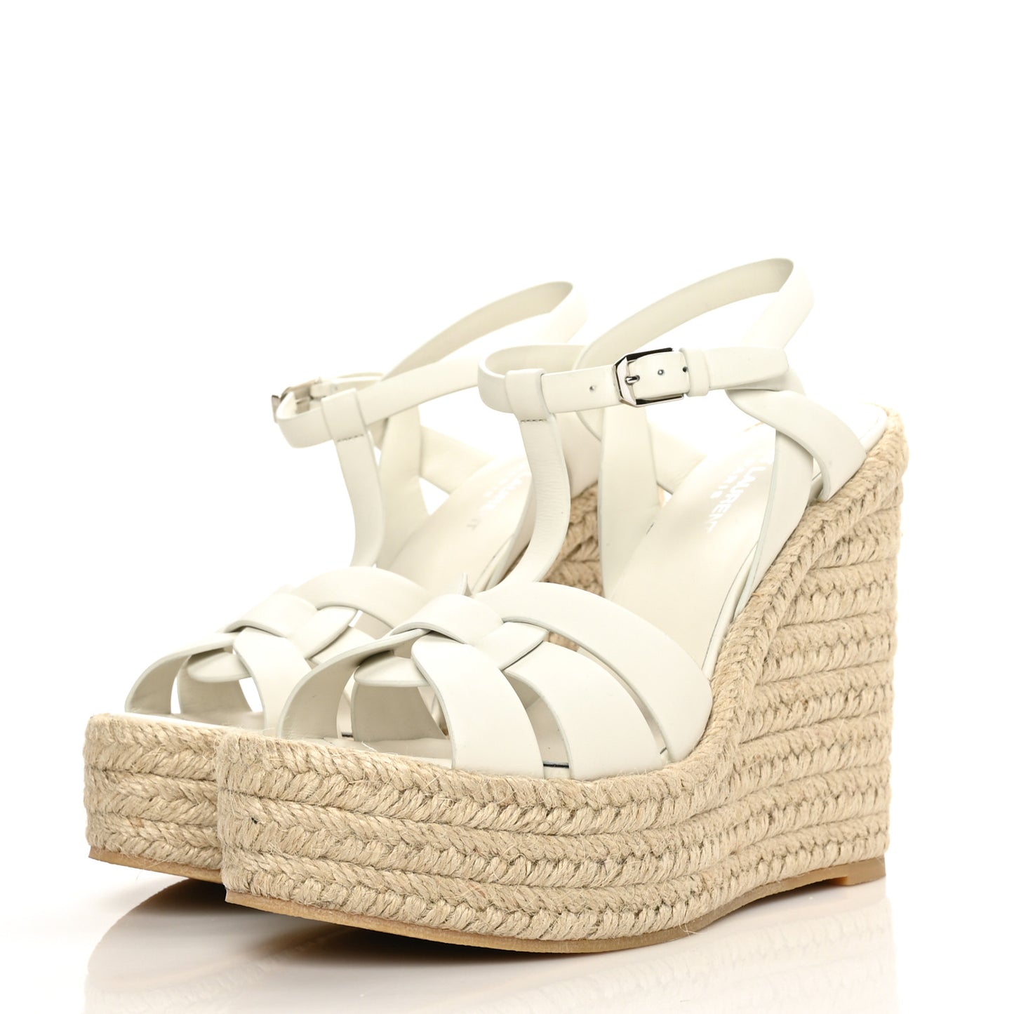 Calfskin Tribute 95 Platform Espadrille Wedge Sandals 40 Porcellana