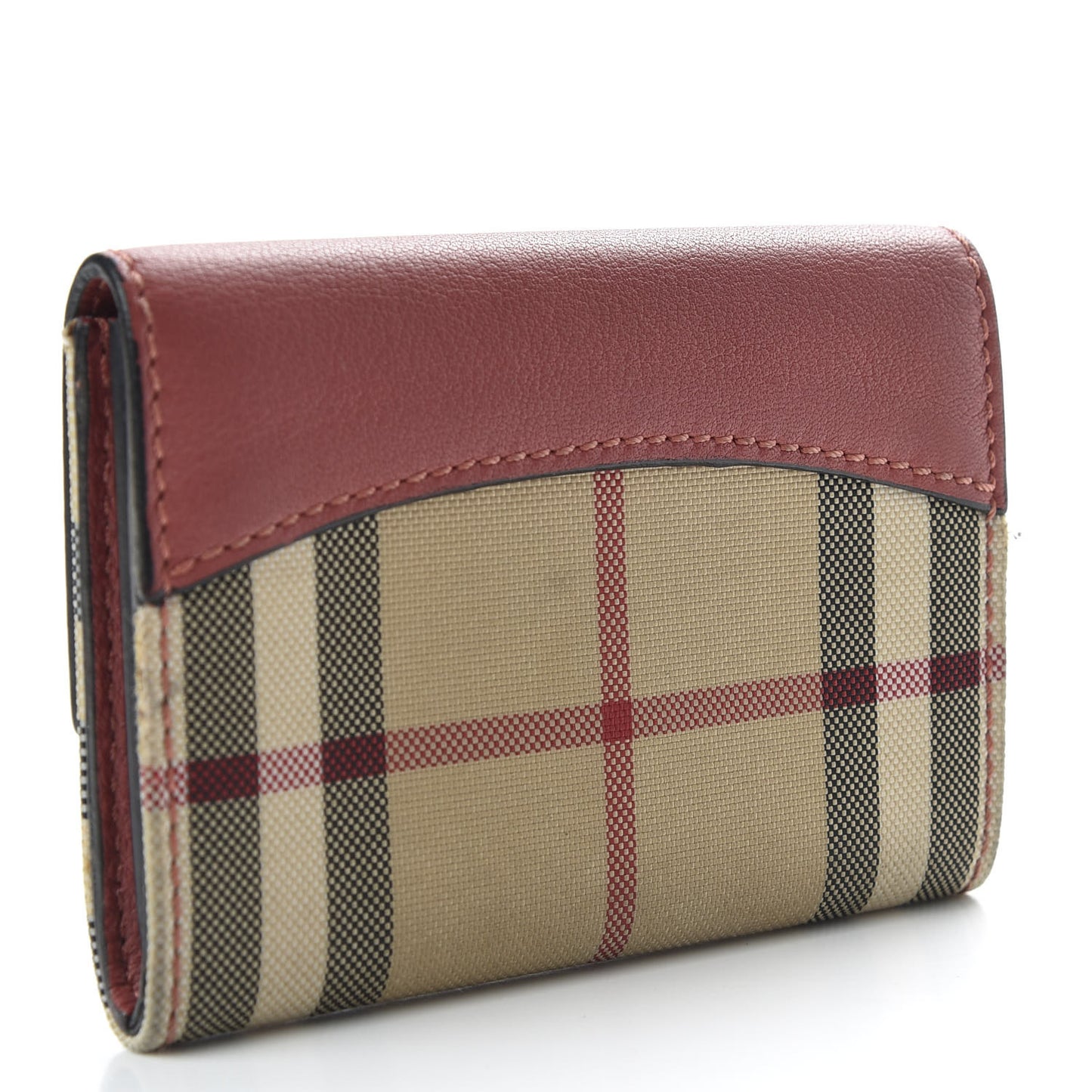 Calfskin House Check Chesam Card Case Cinnamon Red