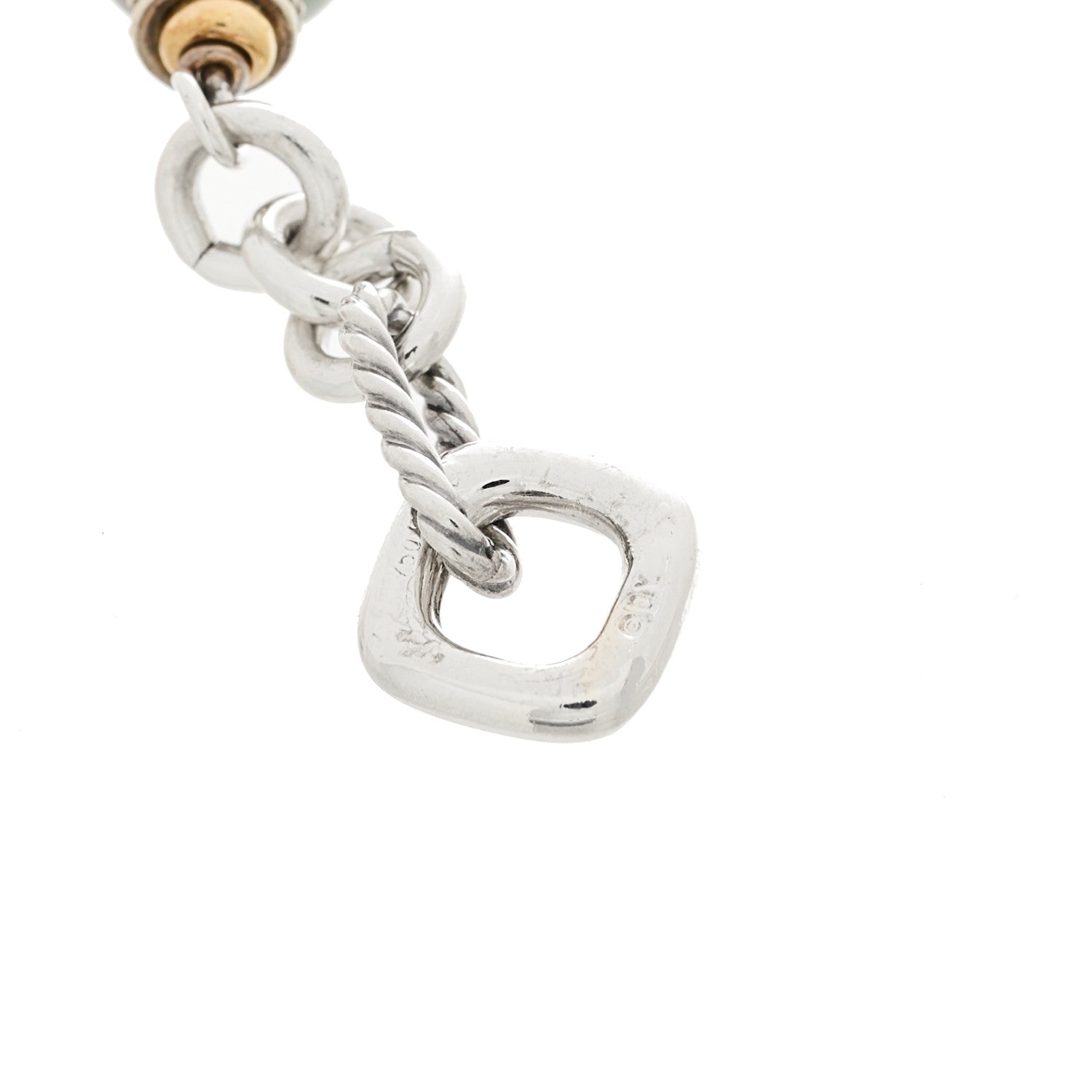 David Yurman Sterling Silver 18K Yellow Gold Diamond Tahitian Pearl 11.5mm Figaro Bracelet 3 of 3