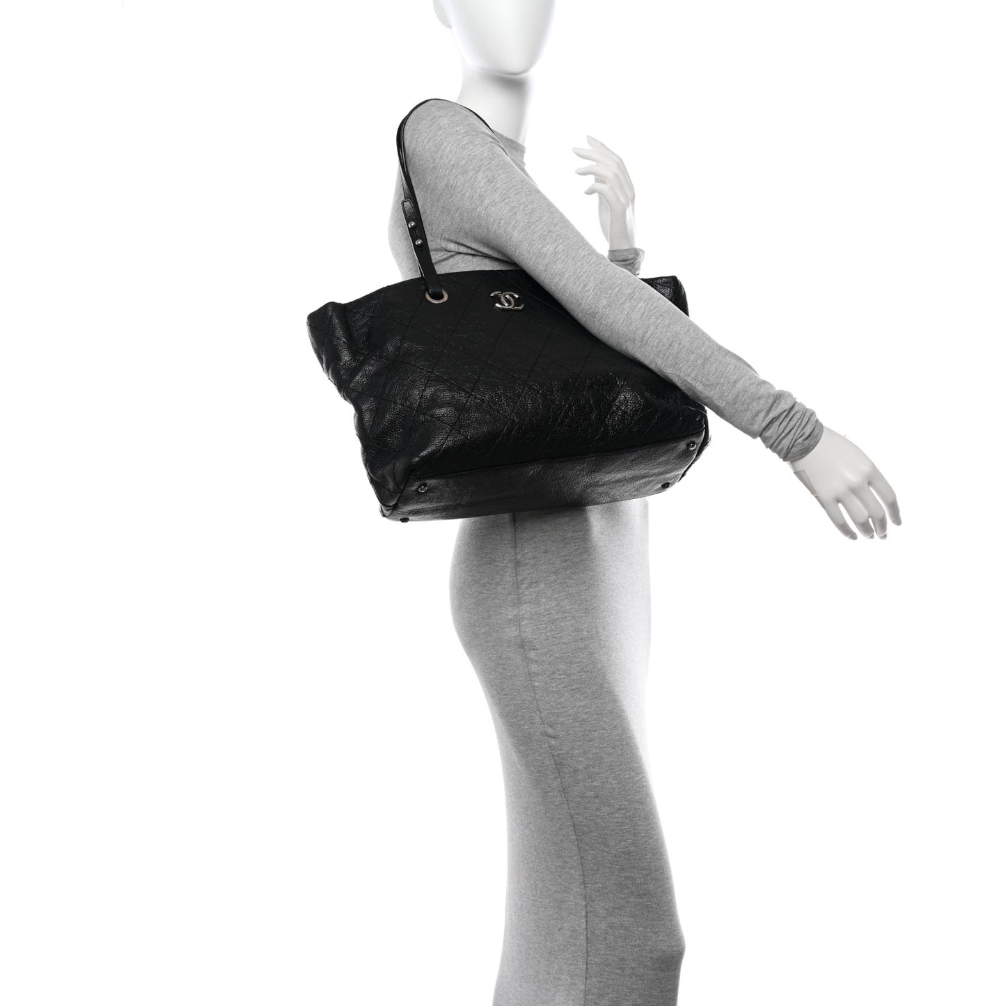 Glazed Calfskin Large On the Road Zip Tote Black