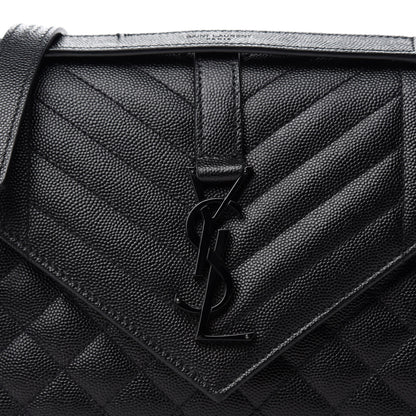 Saint Laurent Grain De Poudre Textured Mixed Matelasse Triquilt Medium Monogram Satchel Black 12 of 12