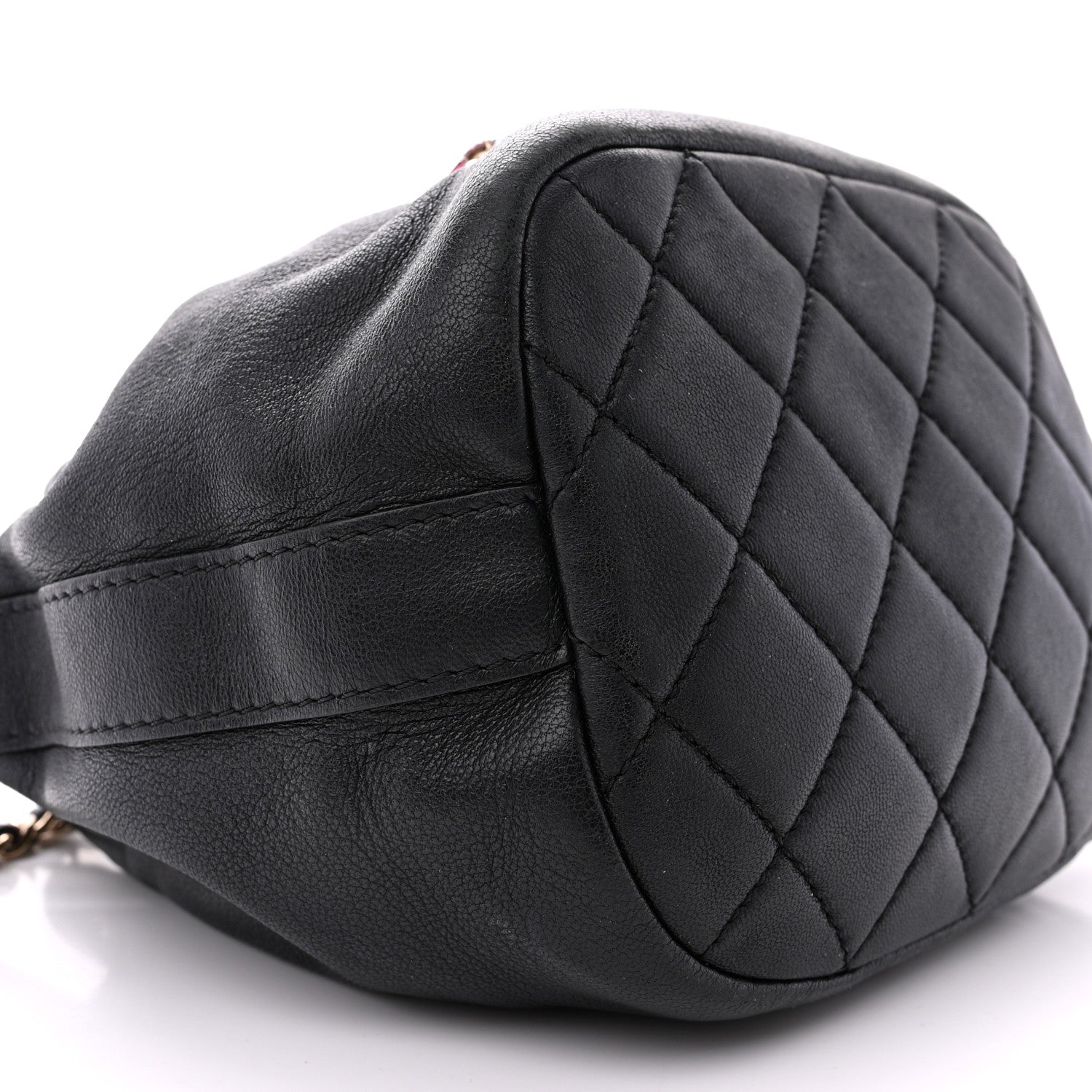 Chanel Lambskin Calfskin Quilted Mini Strass Mania Drawstring Bucket Bag Black 9 of 13