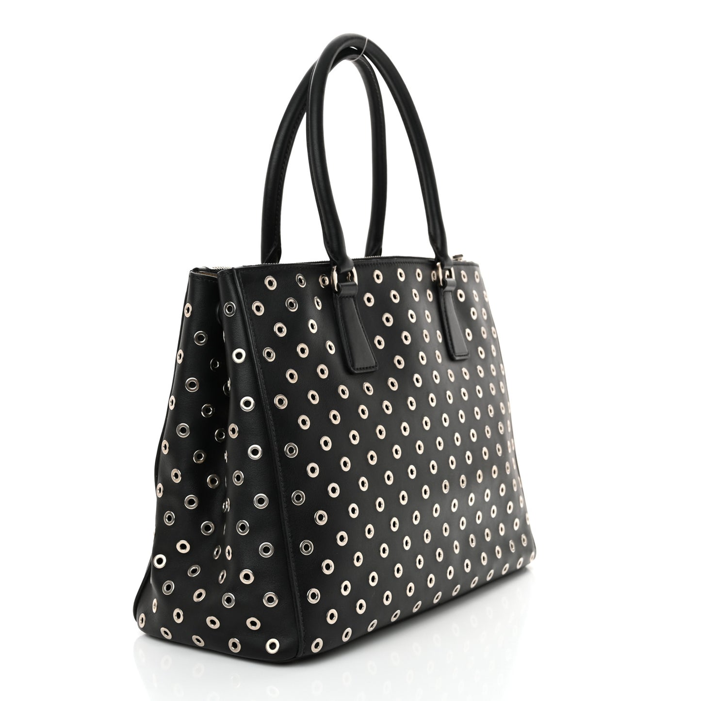 City Calf Grommet Large Double Zip Tote Black