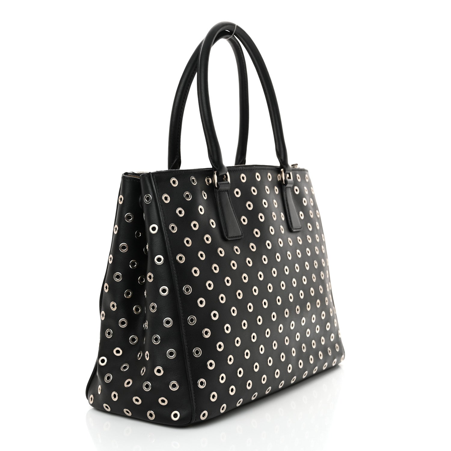 Prada City Calf Grommet Large Double Zip Tote Black 3 of 12