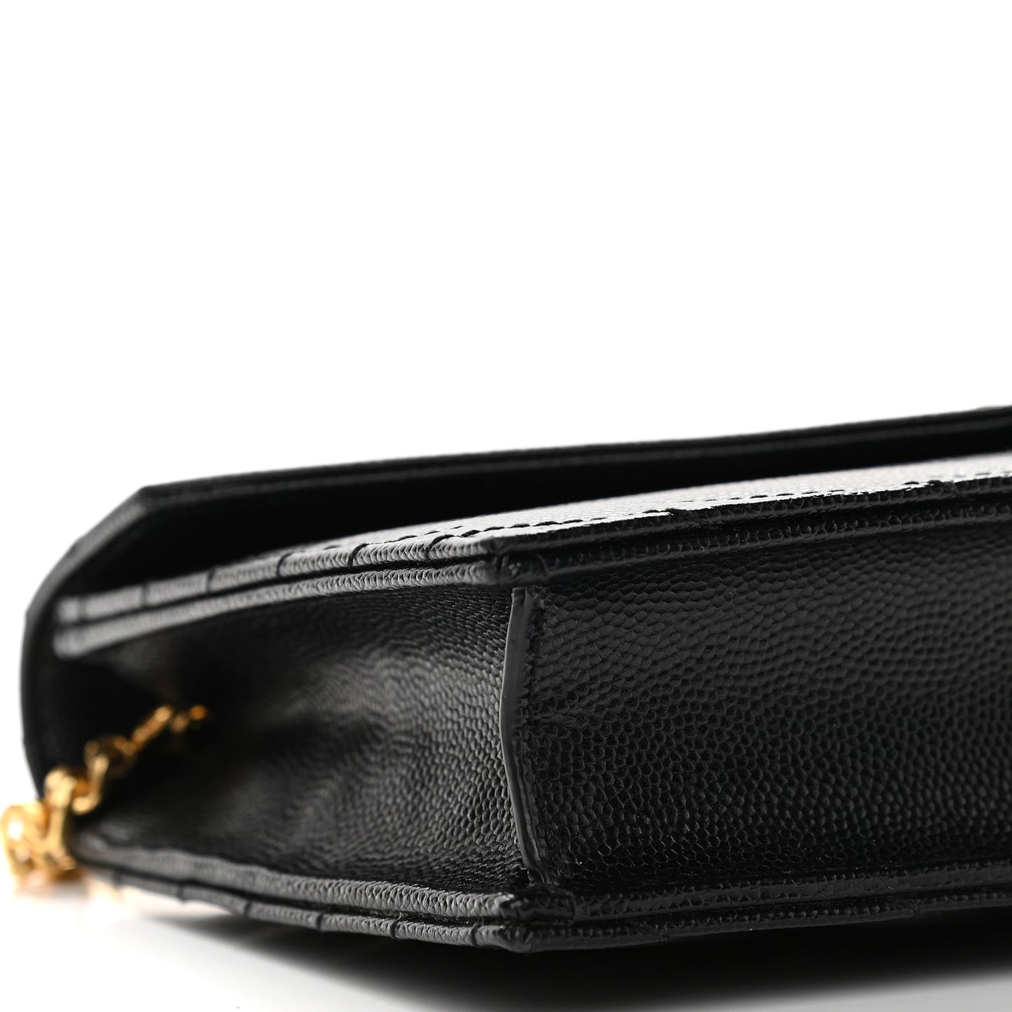 Grain De Poudre Matelasse Chevron Monogram Envelope Chain Wallet Black