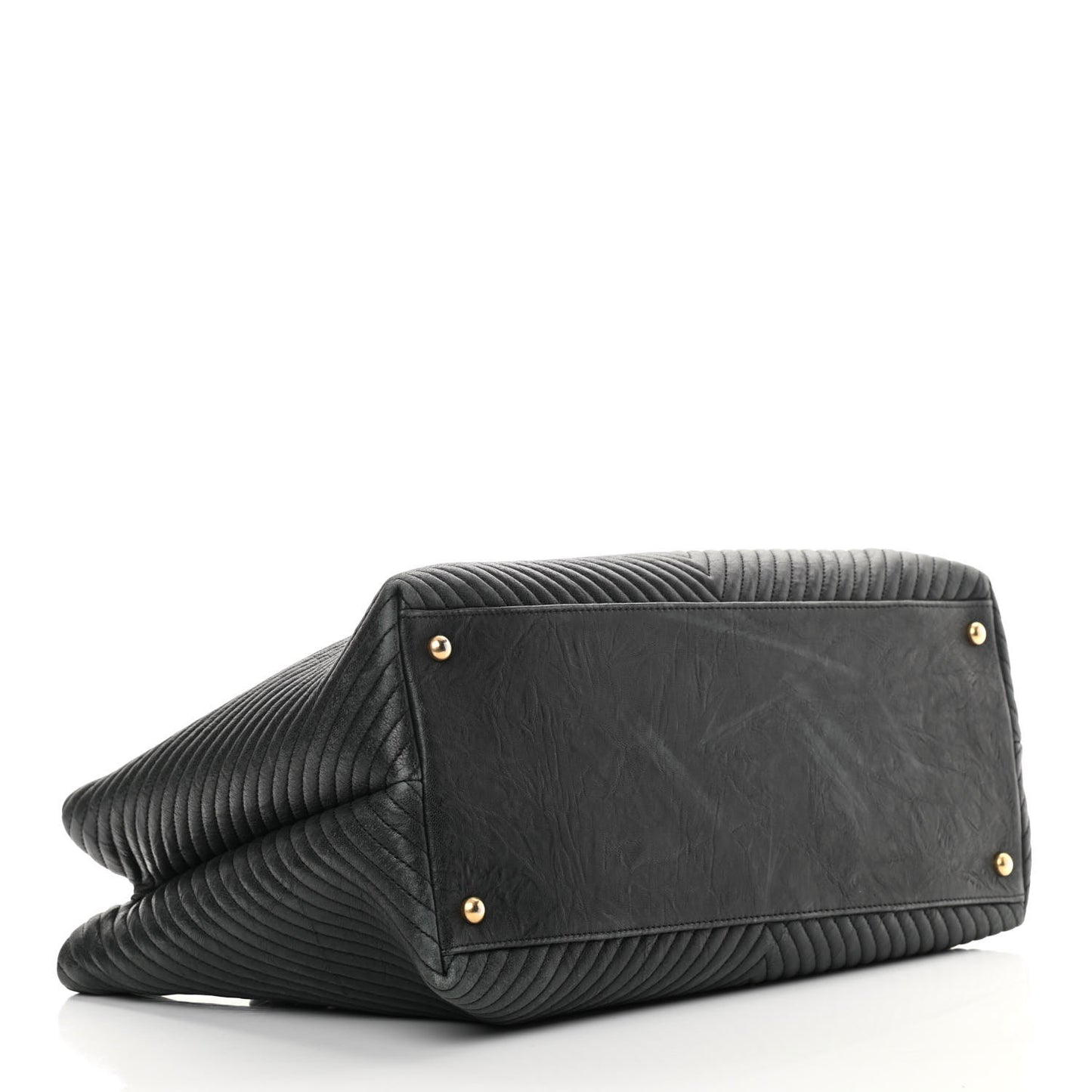 Wrinkled Lambskin Chevron Quilted Large Surpique Tote Black