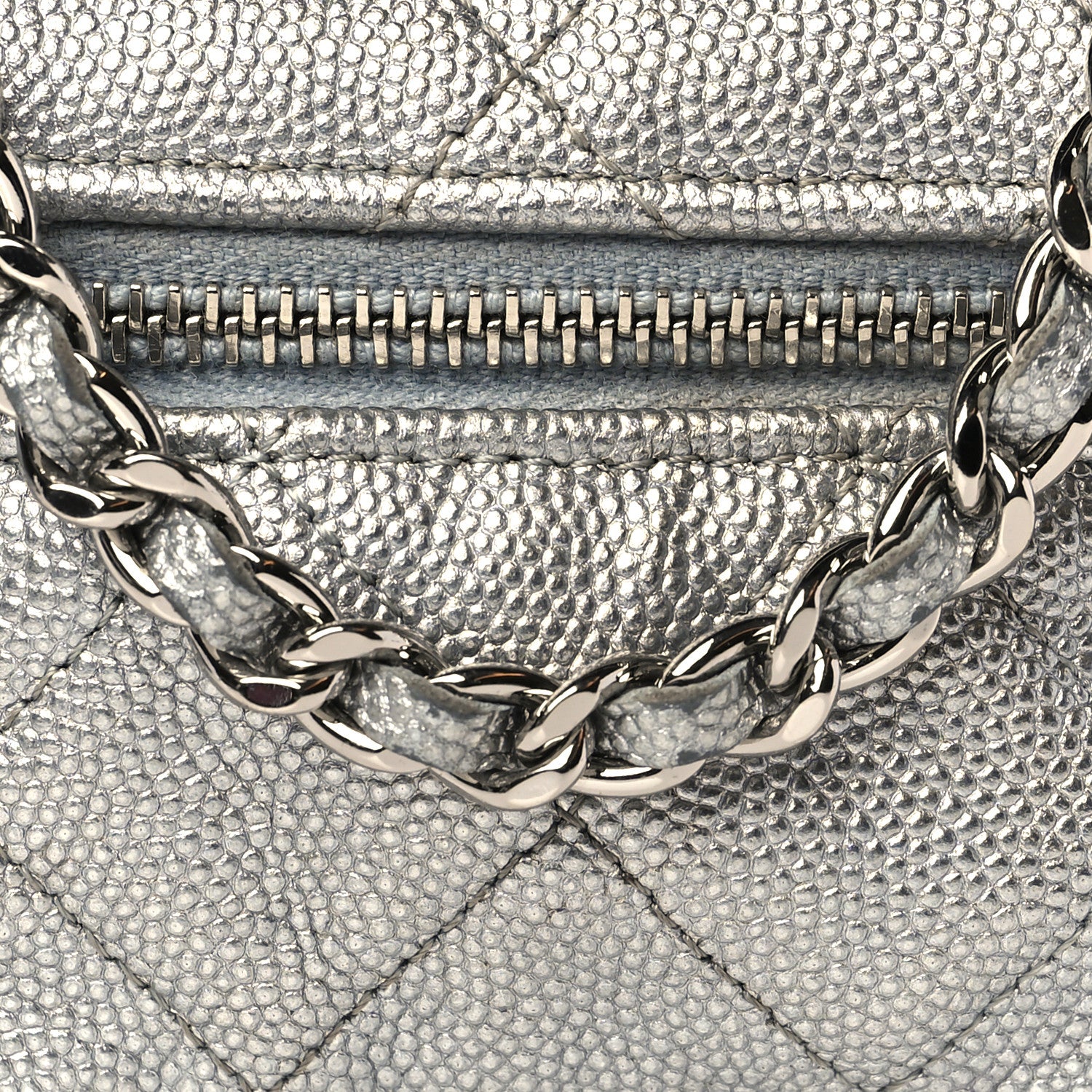 Chanel Metallic Caviar Quilted Mini Top Handle Vanity With Chain Silver 8 of 10