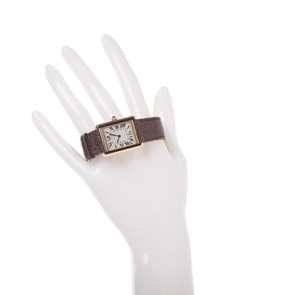 Cartier Stainless Steel 18K Pink Gold Alligator 24mm Tank Solo Quartz Watch Brown 2 of 9