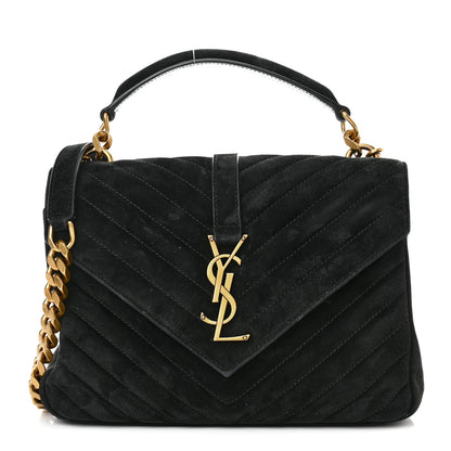 Saint Laurent Suede Matelasse Chevron Monogram Medium College Bag Black 1 of 11