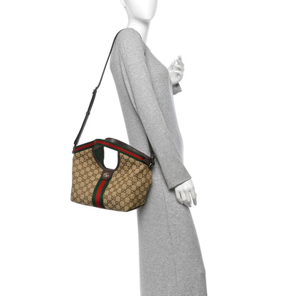 Gucci Monogram Web Small Giglio Tote Beige Dark Brown 2 of 11