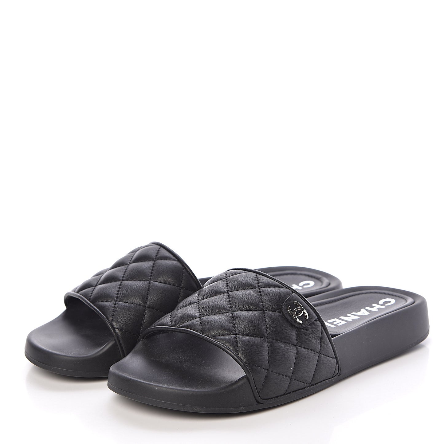 Lambskin Quilted CC Mules Sandals 37 Black