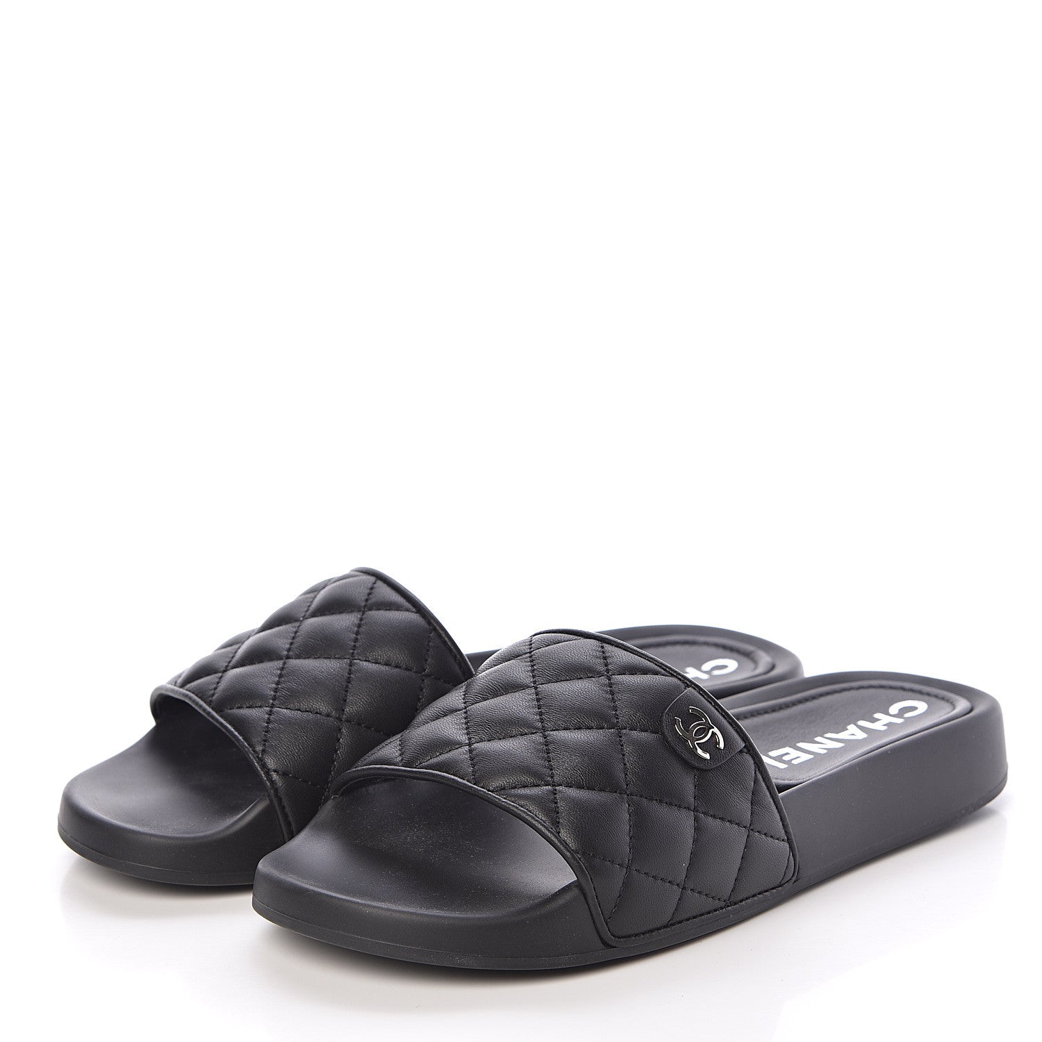 Chanel Lambskin Quilted CC Mules Sandals 37 Black 3 of 8