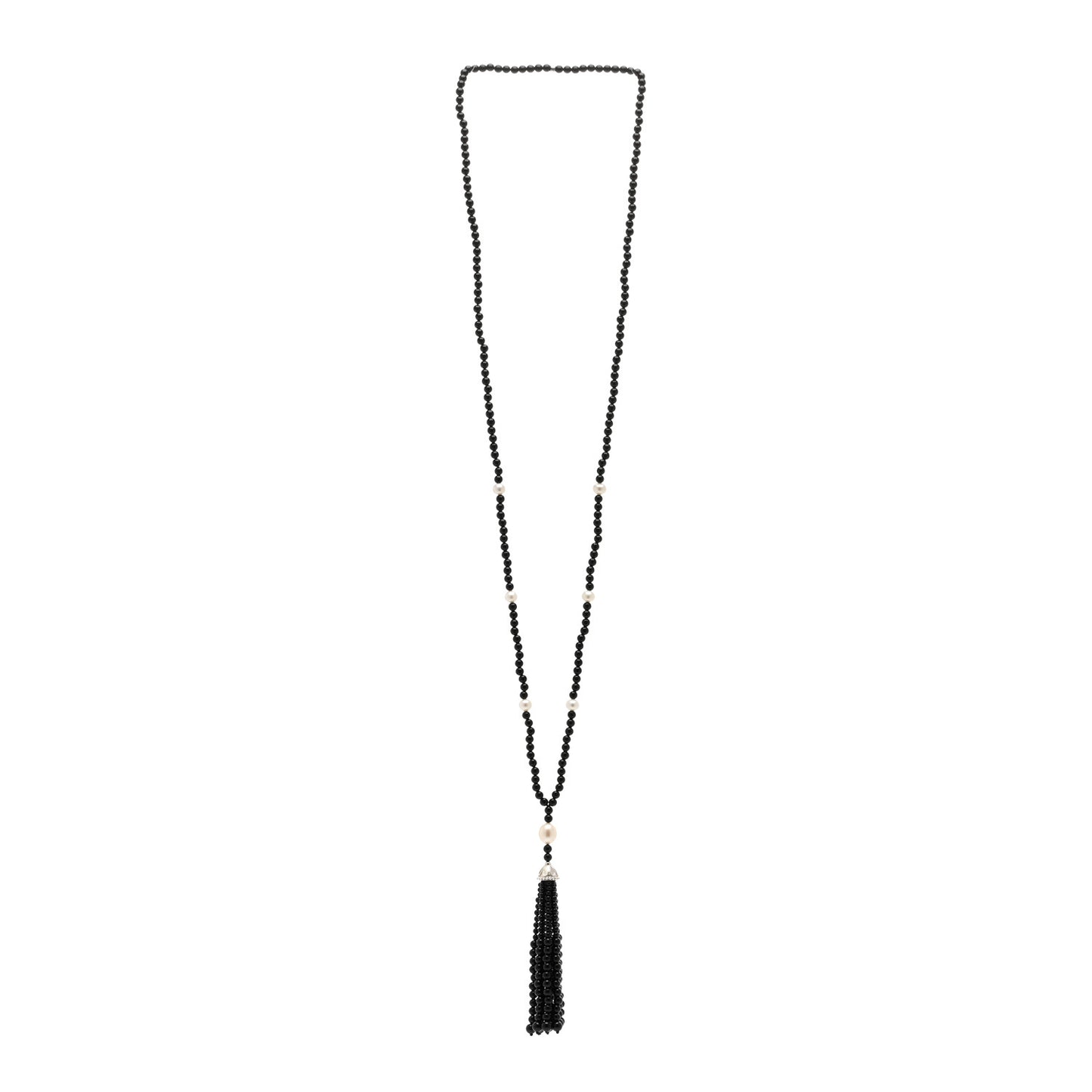 Sterling Silver Black Onyx Freshwater Pearl Ziegfeld Tassel Necklace