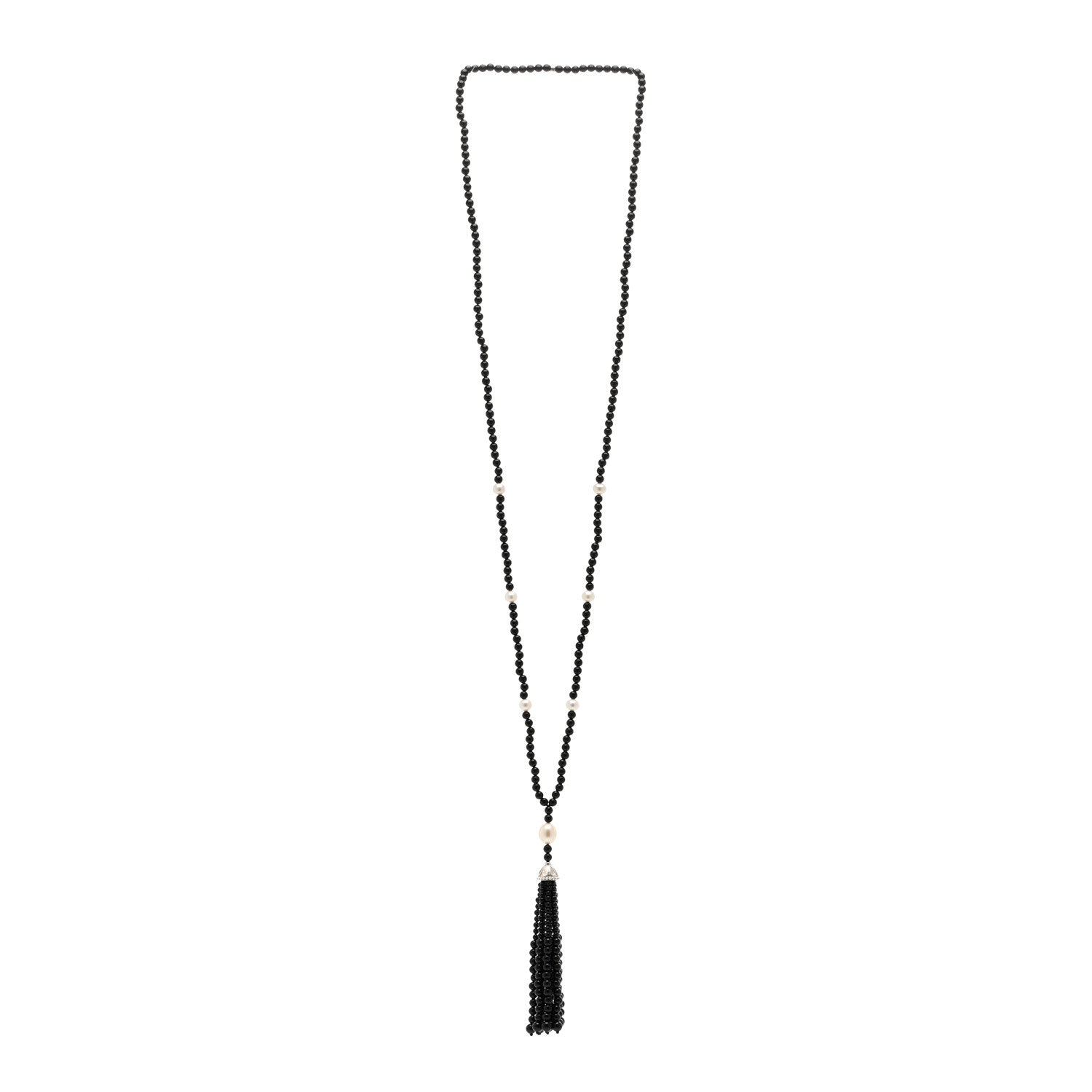 Tiffany Sterling Silver Black Onyx Freshwater Pearl Ziegfeld Tassel Necklace 3 of 4