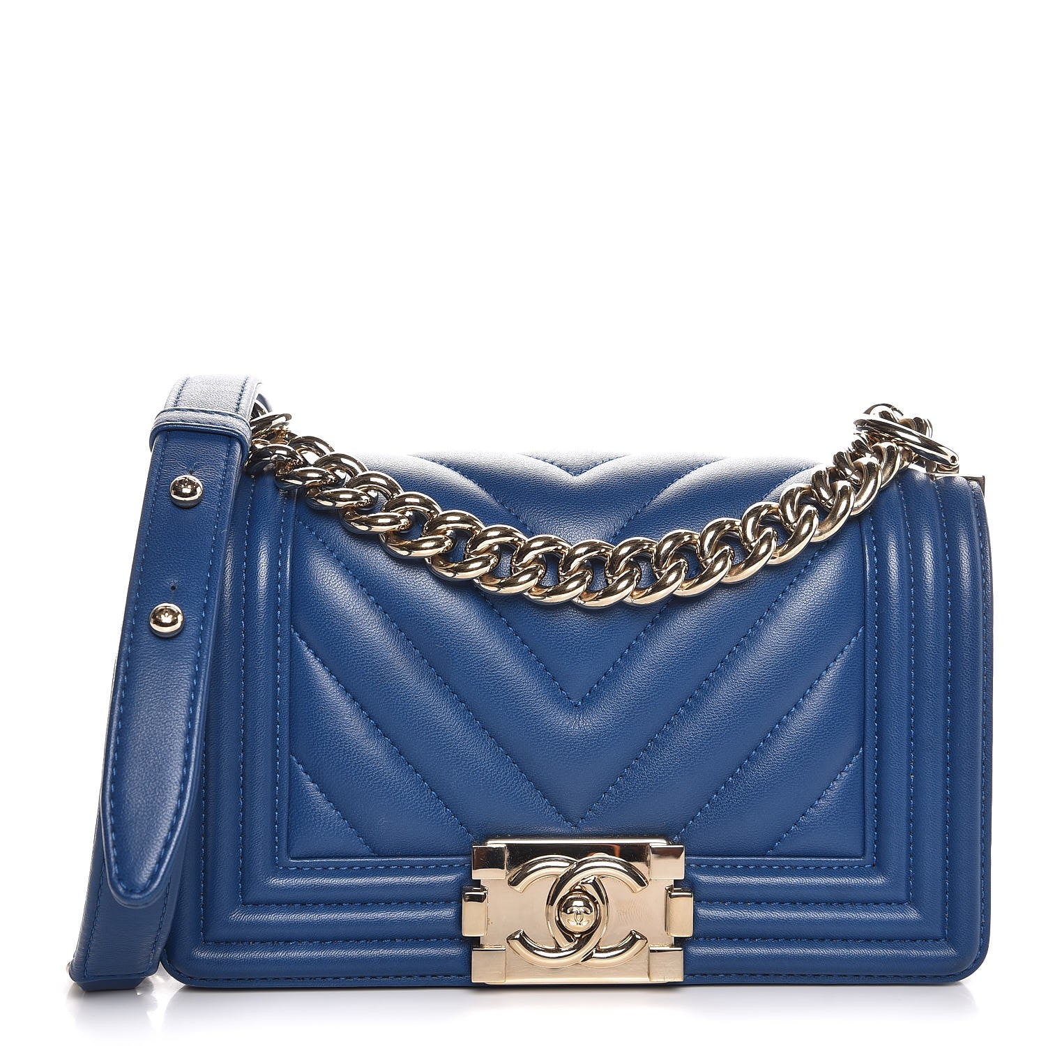 Chanel Calfskin Chevron Quilted Small Boy Flap Blue 1 of 10