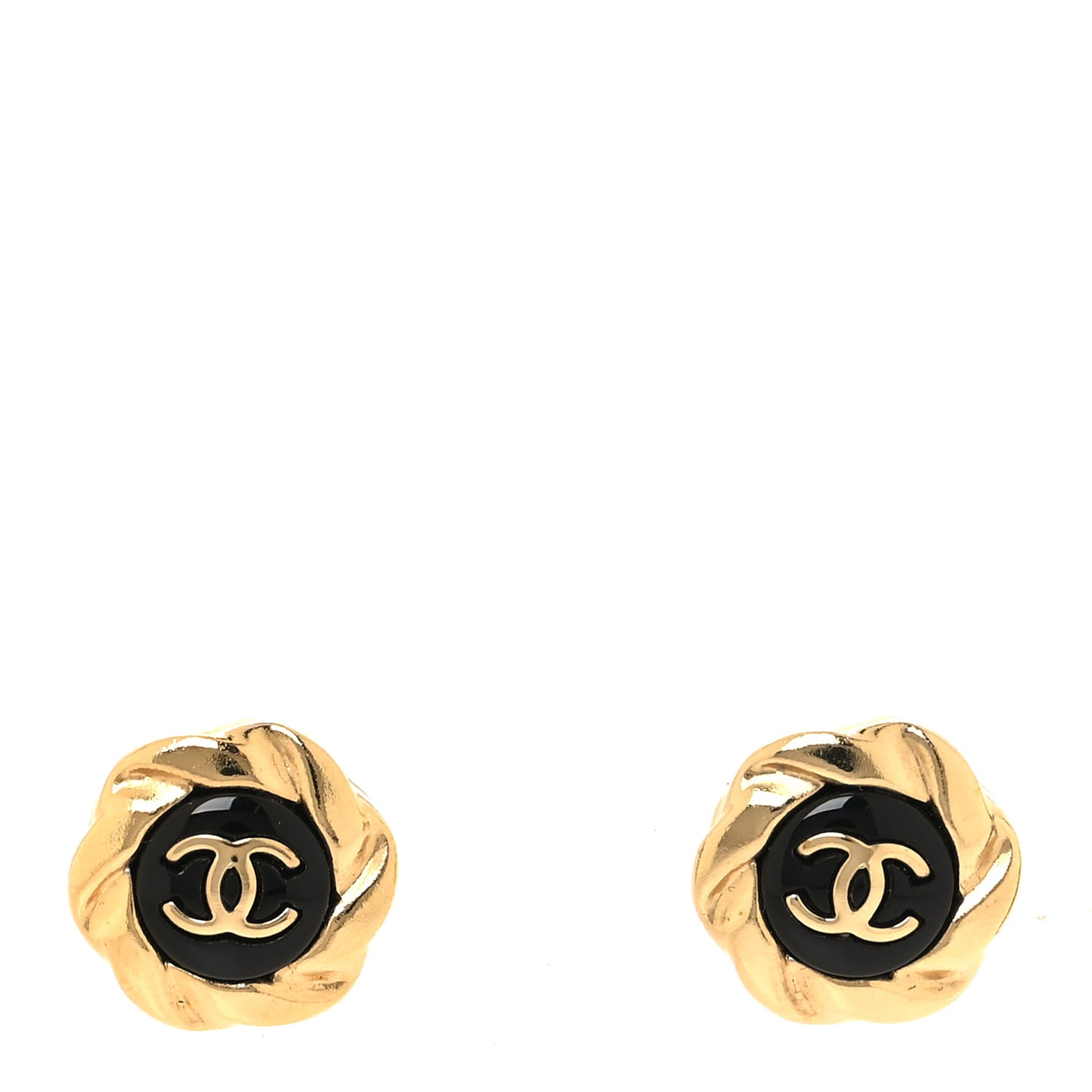 Resin CC Round Earrings Gold Black