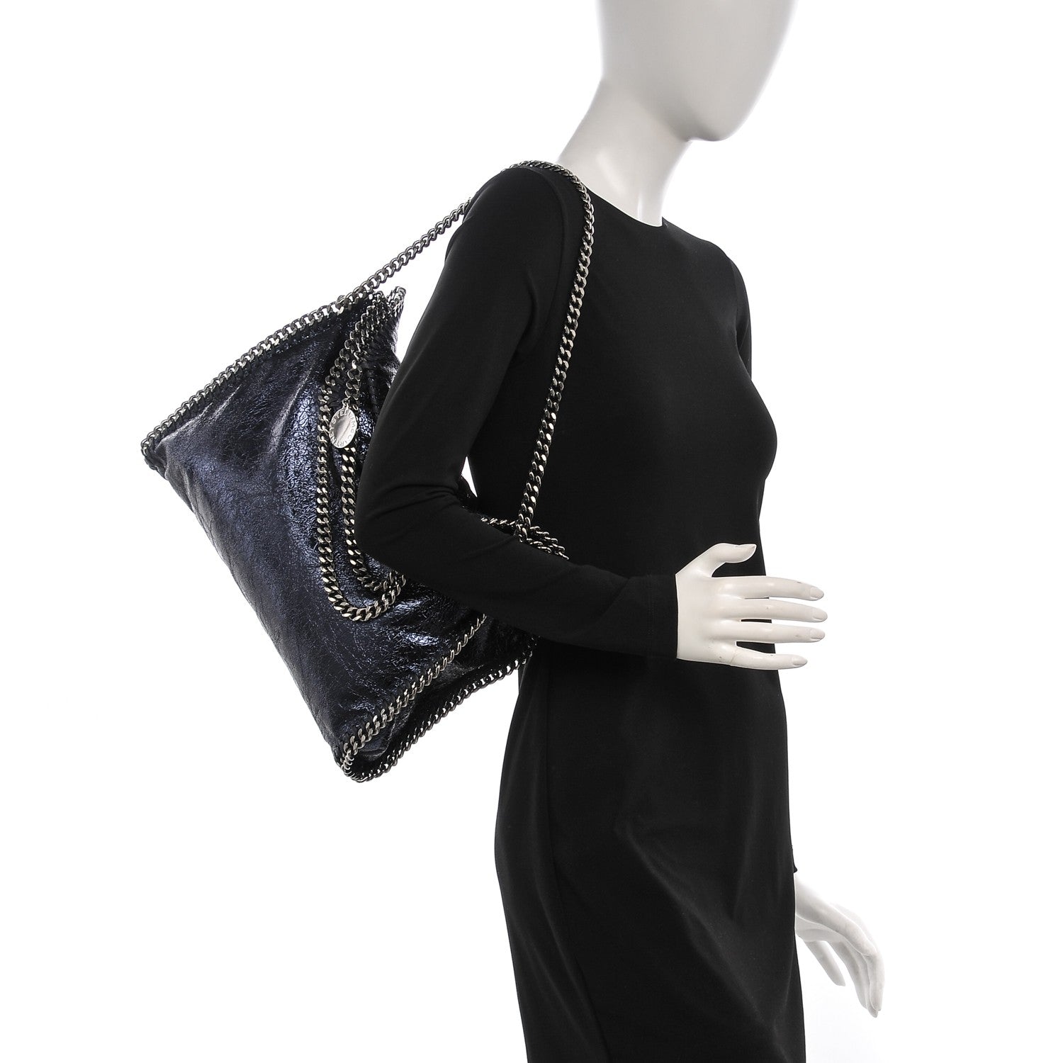 Stella McCartney Metallic Crackle Small Falabella Fold Over Tote Navy 2 of 6