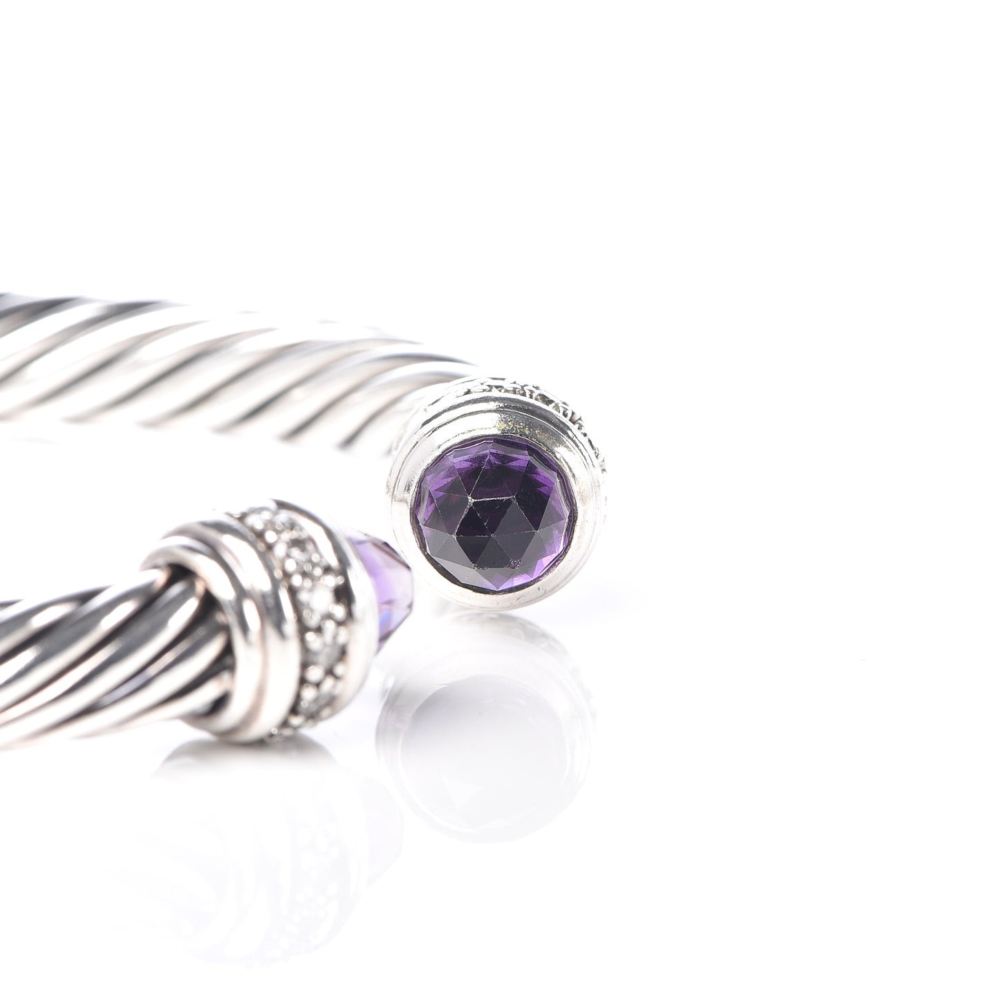 Sterling Silver Diamond Amethyst 7mm Cable Classics Bracelet