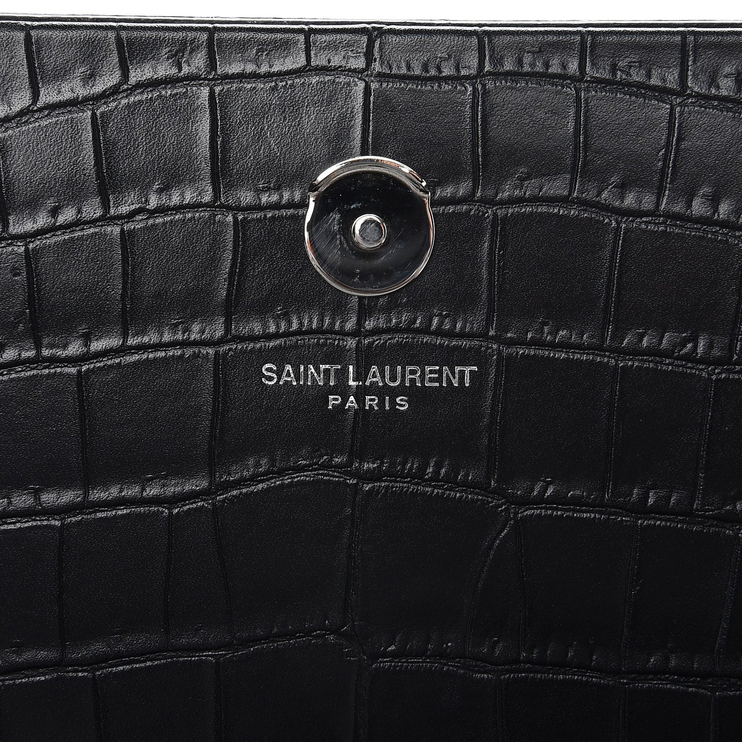 Calfskin Crocodile Embossed Medium Classic Monogram Kate Tassel Satchel Black