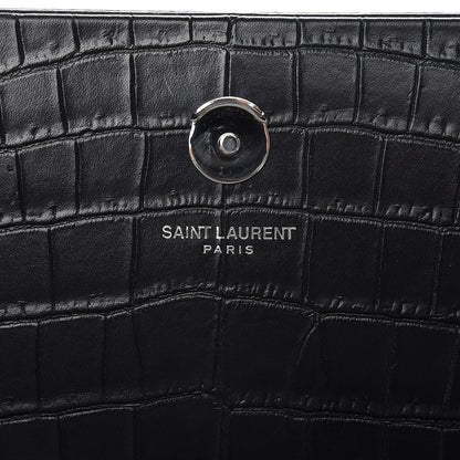 Saint Laurent Calfskin Crocodile Embossed Medium Classic Monogram Kate Tassel Satchel Black 6 of 7