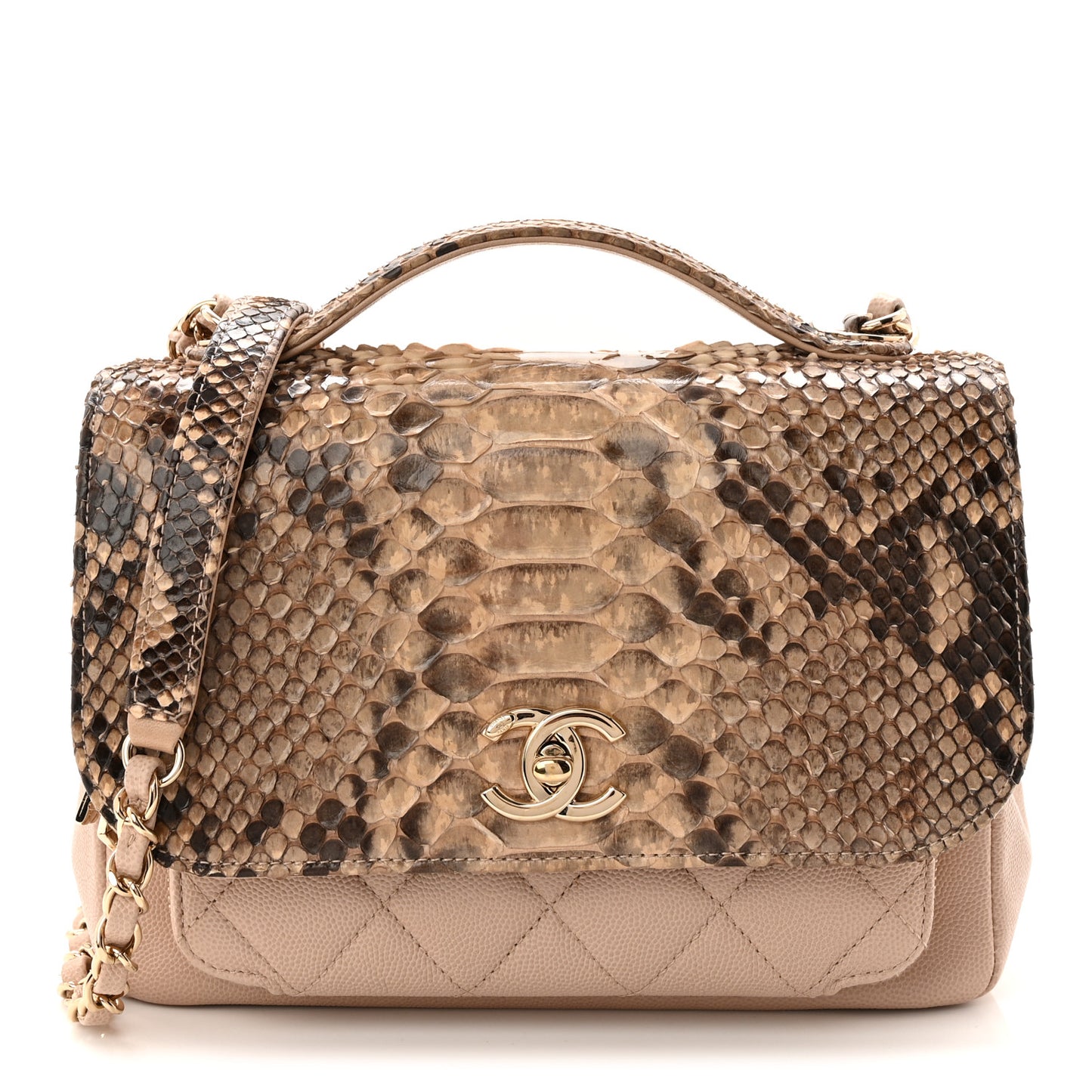 Snakeskin Caviar Quilted Medium Business Affinity Flap Beige