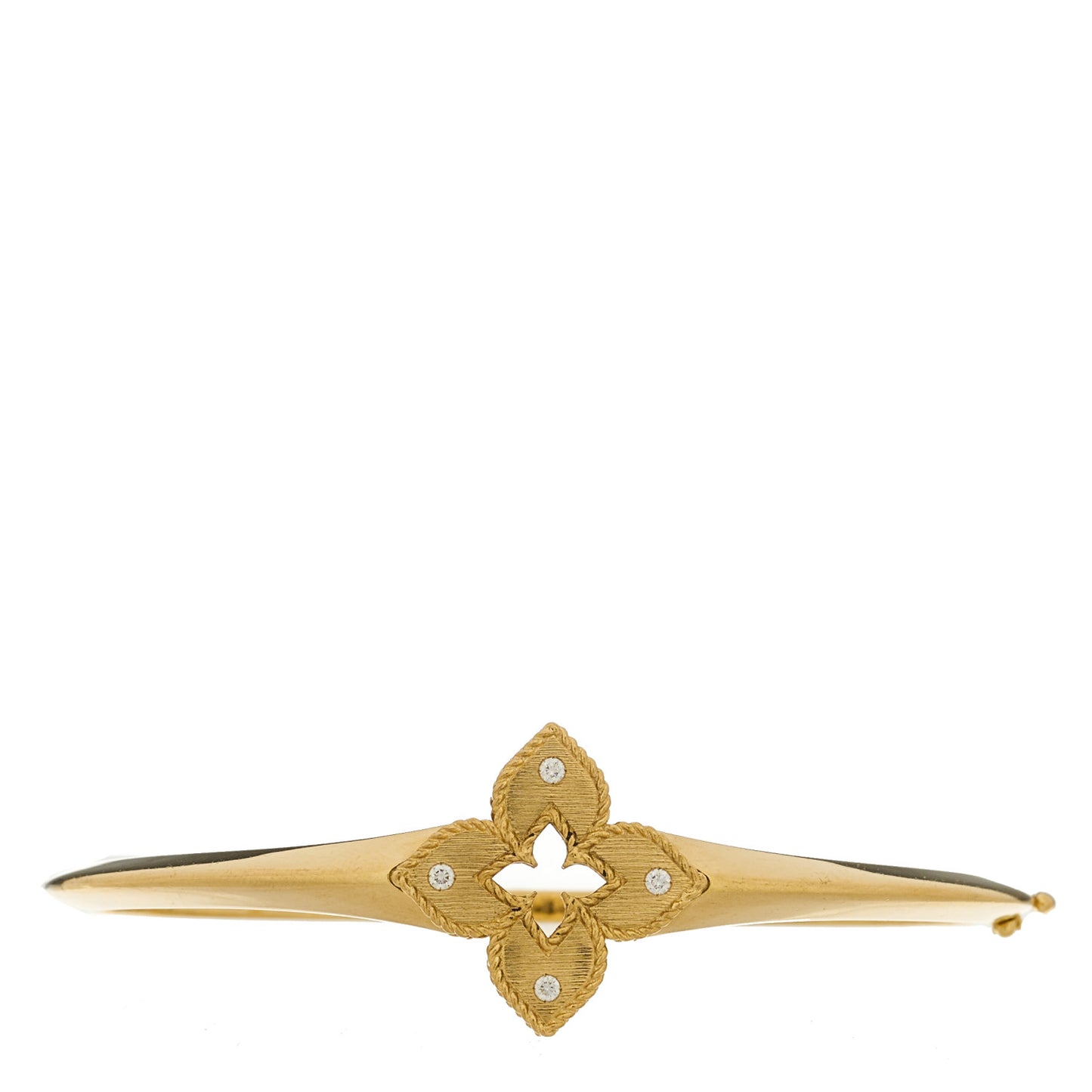 18K Yellow Gold Diamond Venetian Princess Flower Bangle Bracelet