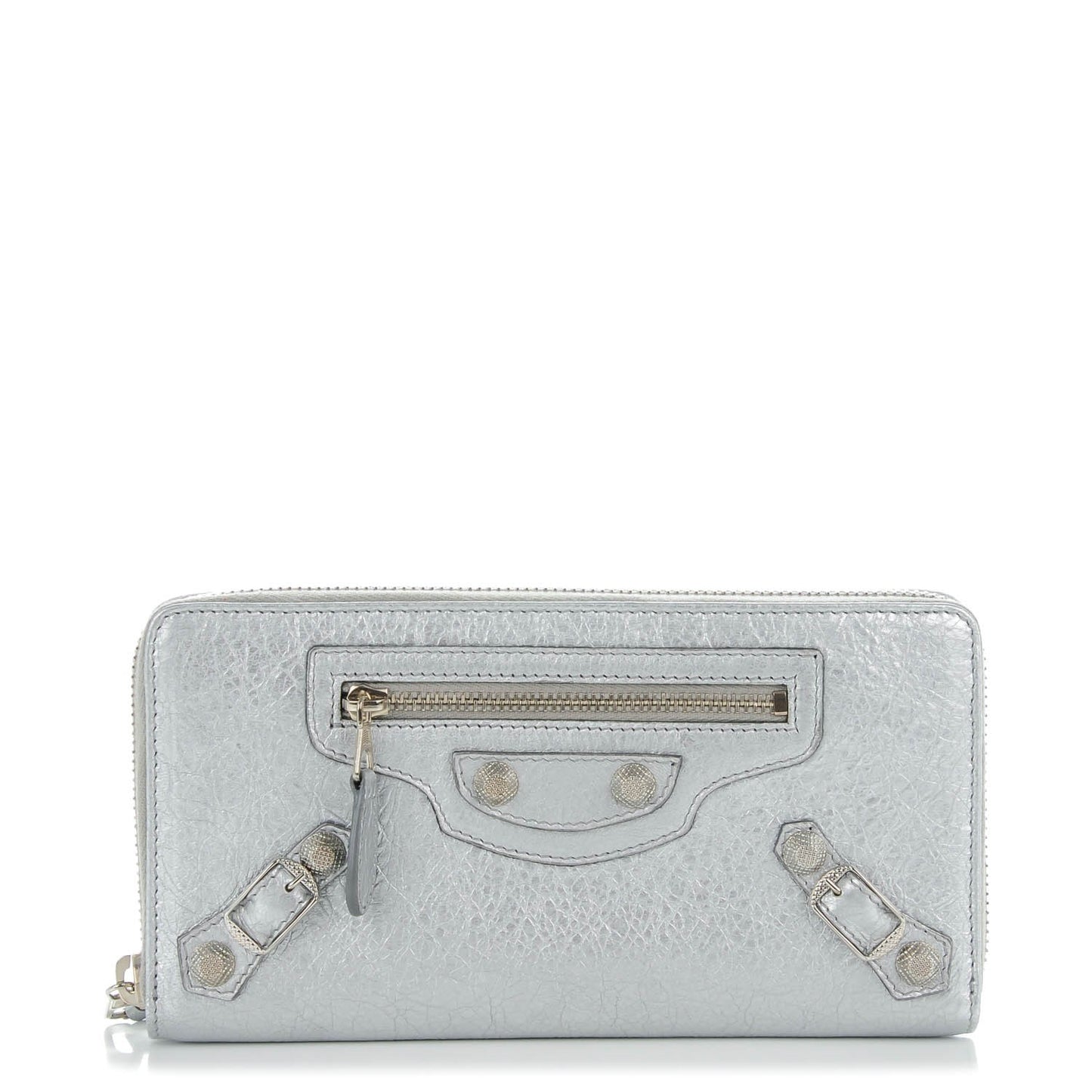 Agneau Giant 12 Silver Hardware Continental Zip Around Wallet Gris Aluminum