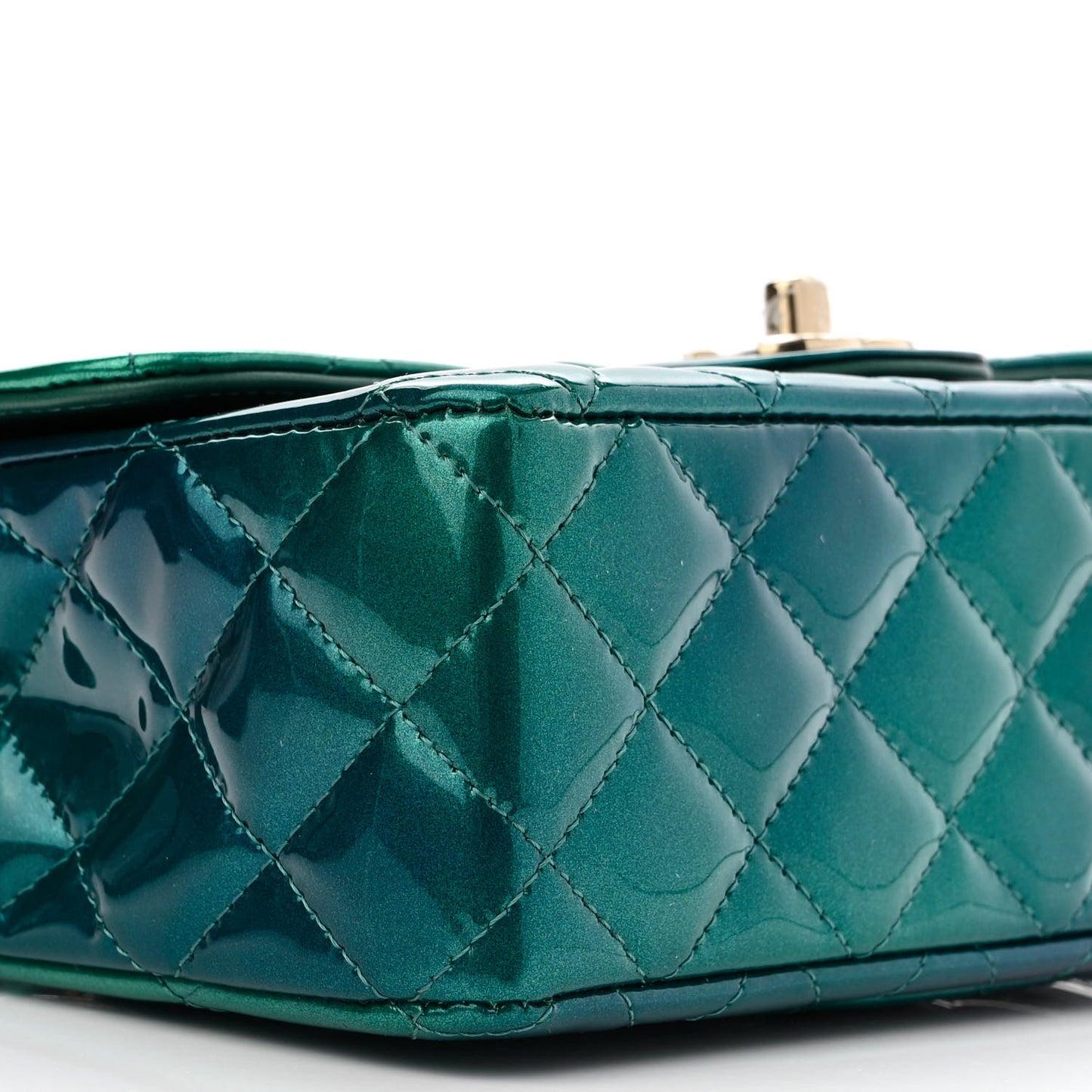 Shaded Patent Calfskin Quilted Mini Rectangular Flap Green Blue