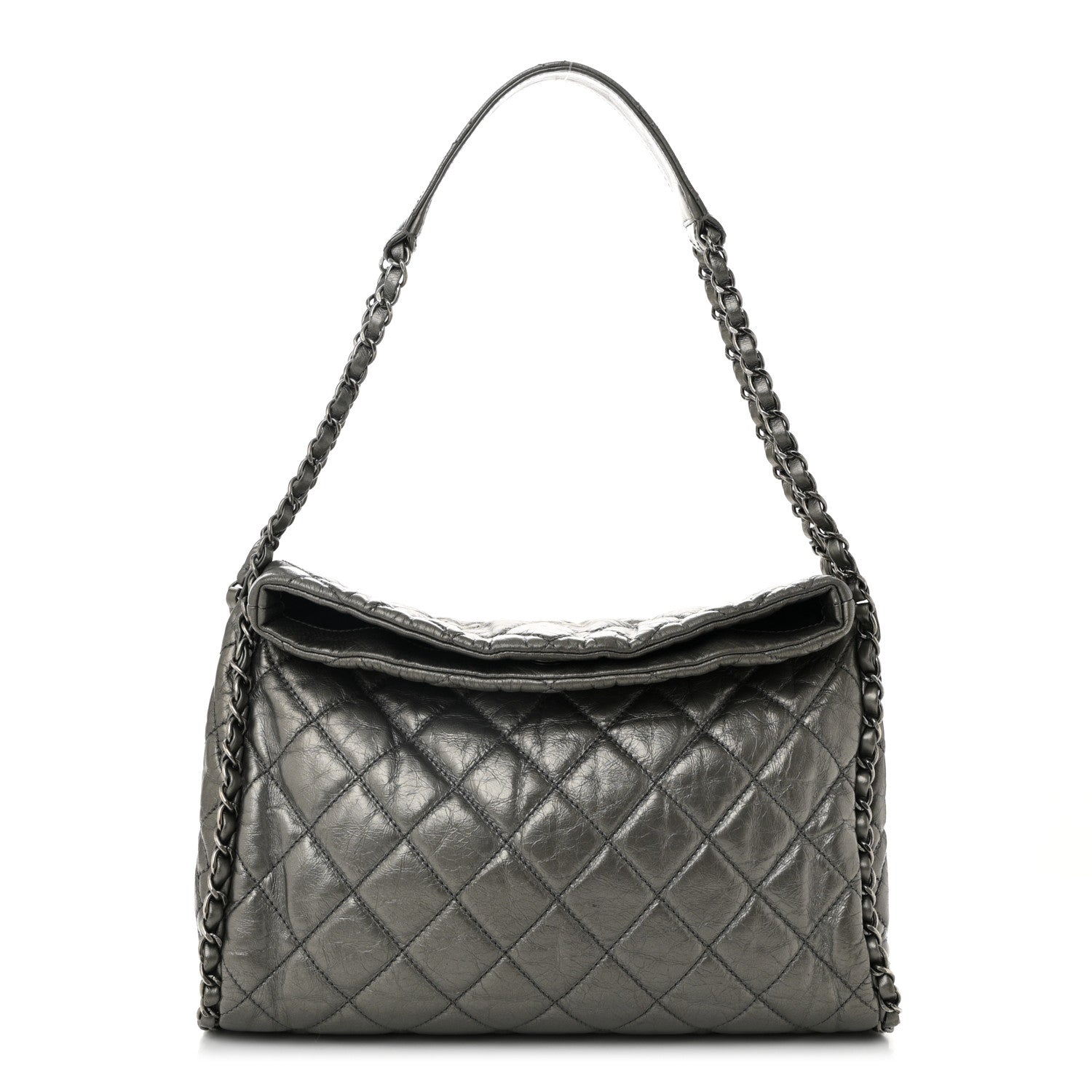 Chanel Metallic Calfskin Quilted Medium Chain Me Hobo Dark Silver 1 of 12