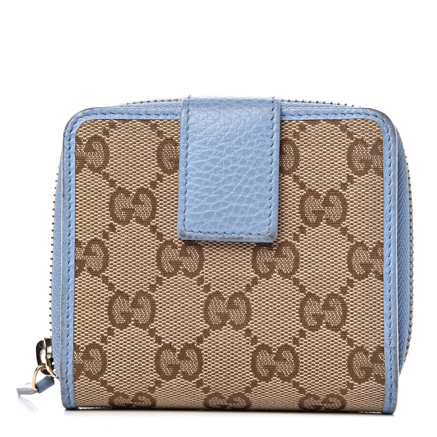 Monogram Dollar Calfskin Zip Around French Flap Wallet Beige Ebony Mineral Blue
