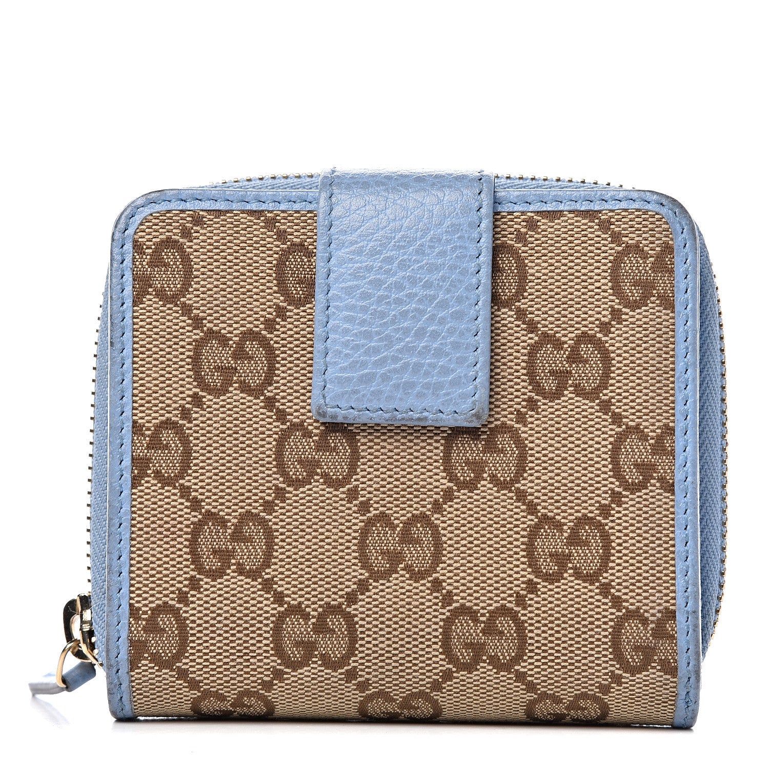 Gucci Monogram Dollar Calfskin Zip Around French Flap Wallet Beige Ebony Mineral Blue 1 of 19
