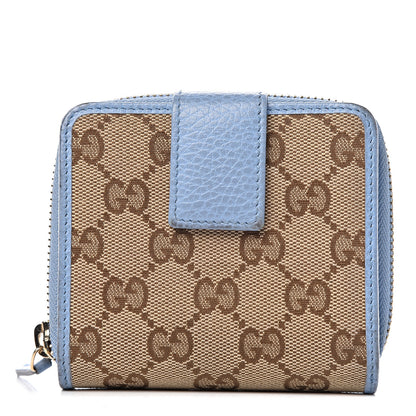 Gucci Monogram Dollar Calfskin Zip Around French Flap Wallet Beige Ebony Mineral Blue 1 of 19