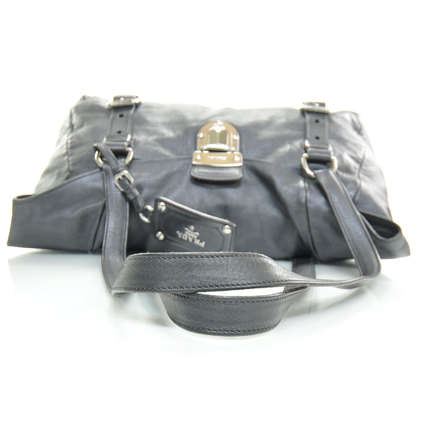 Leather Easy Foldover Pushlock Satchel Black