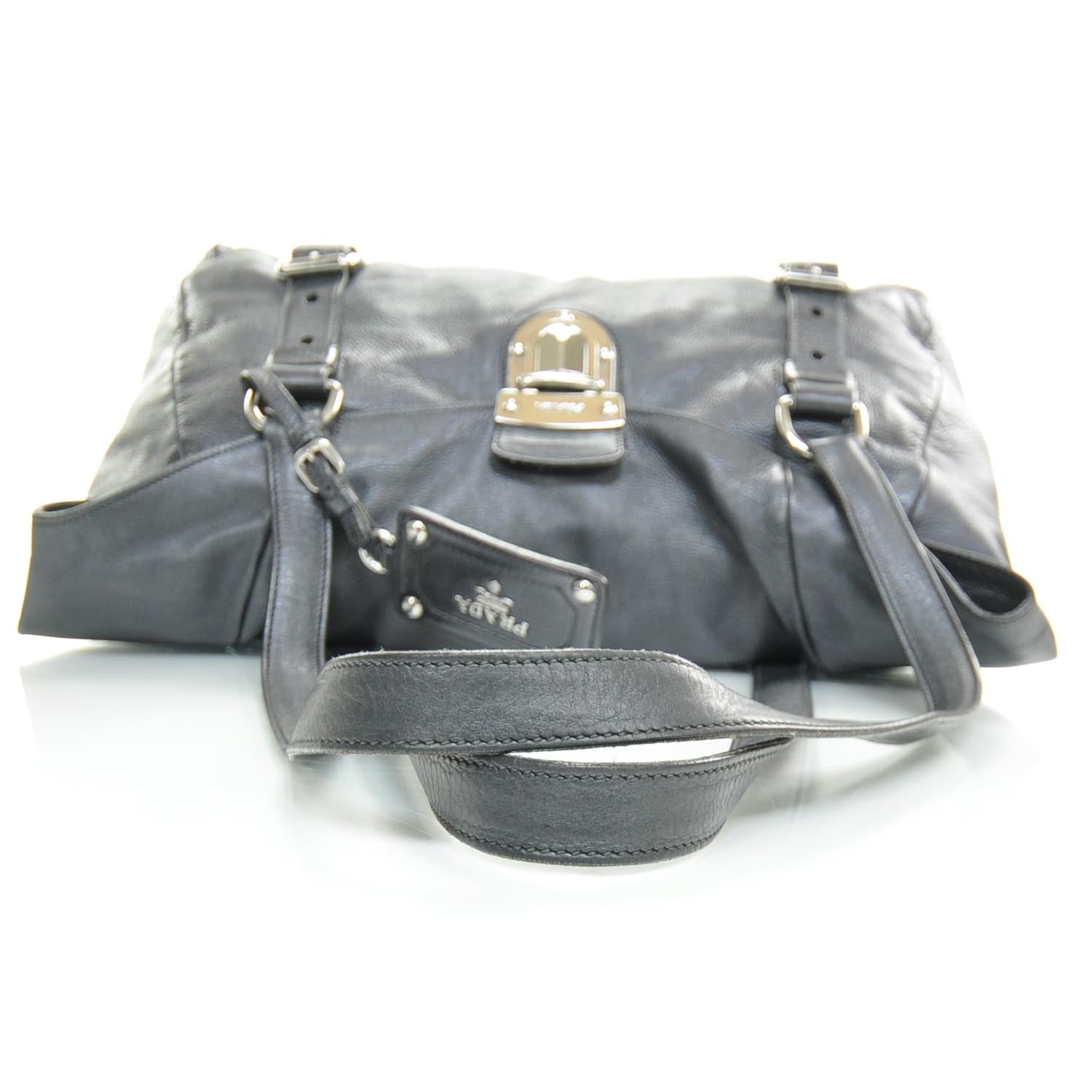 Prada Leather Easy Foldover Pushlock Satchel Black 5 of 10