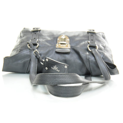 Prada Leather Easy Foldover Pushlock Satchel Black 5 of 10