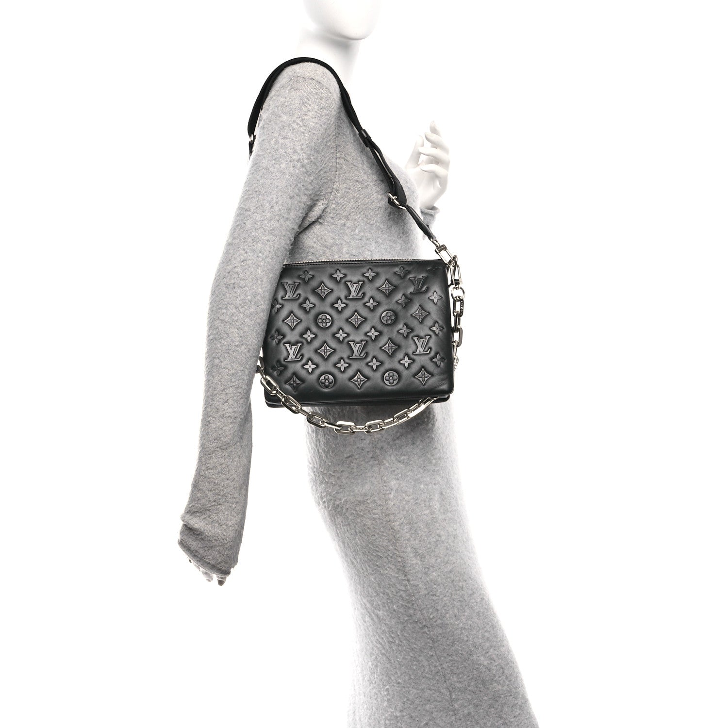 Louis Vuitton Lambskin Embossed Monogram Coussin PM Black 2 of 12