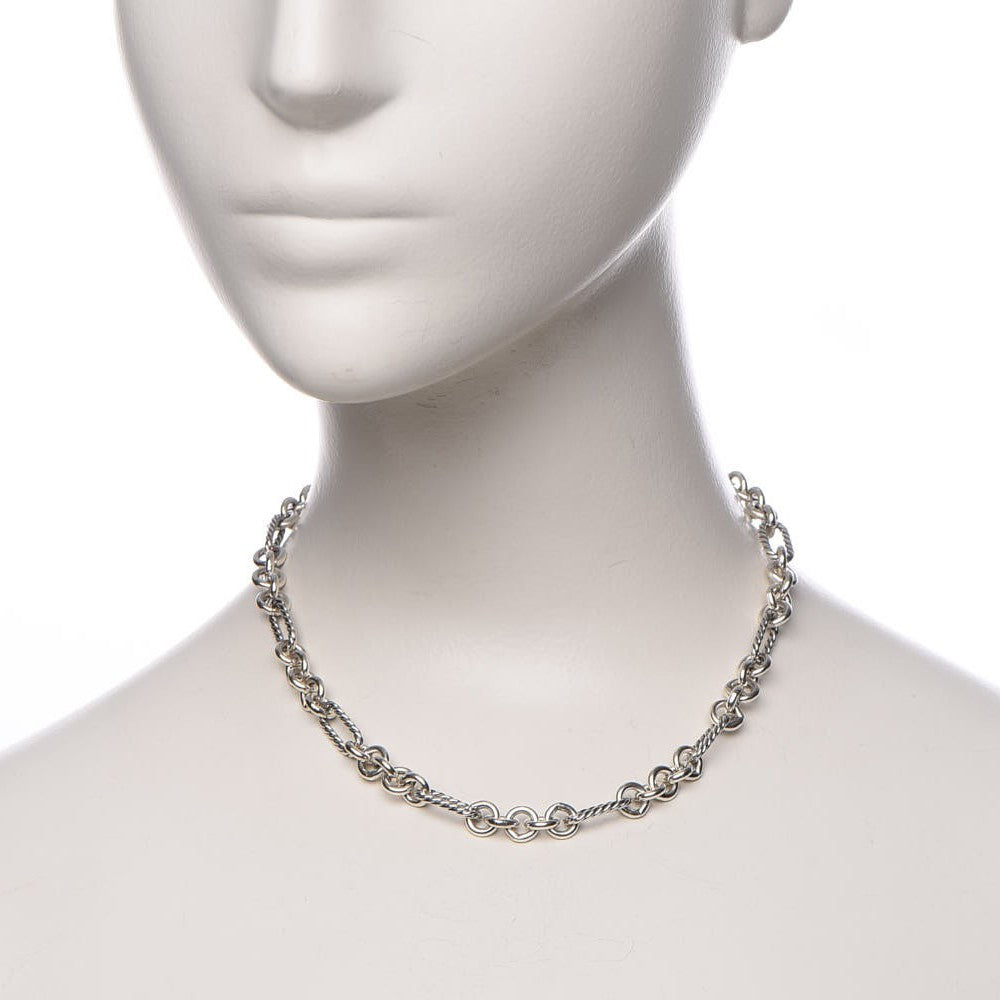 Sterling Silver 18K Yellow Gold Link Figaro Link Toggle Necklace 15.5