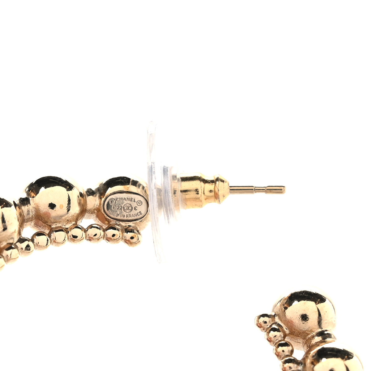 Chanel Metal Crystal Bead Chain CC Hoop Earrings Gold 3 of 4