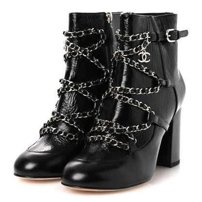 Chanel Crackled Calfskin Chain CC Short Boots 38.5 Black 4 of 14