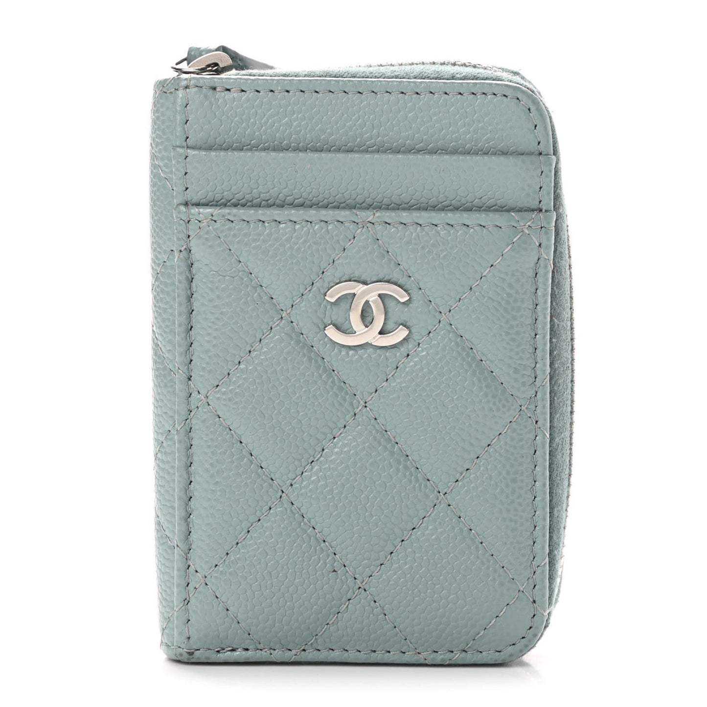 Caviar Quilted Zip Card Holder Light Blue