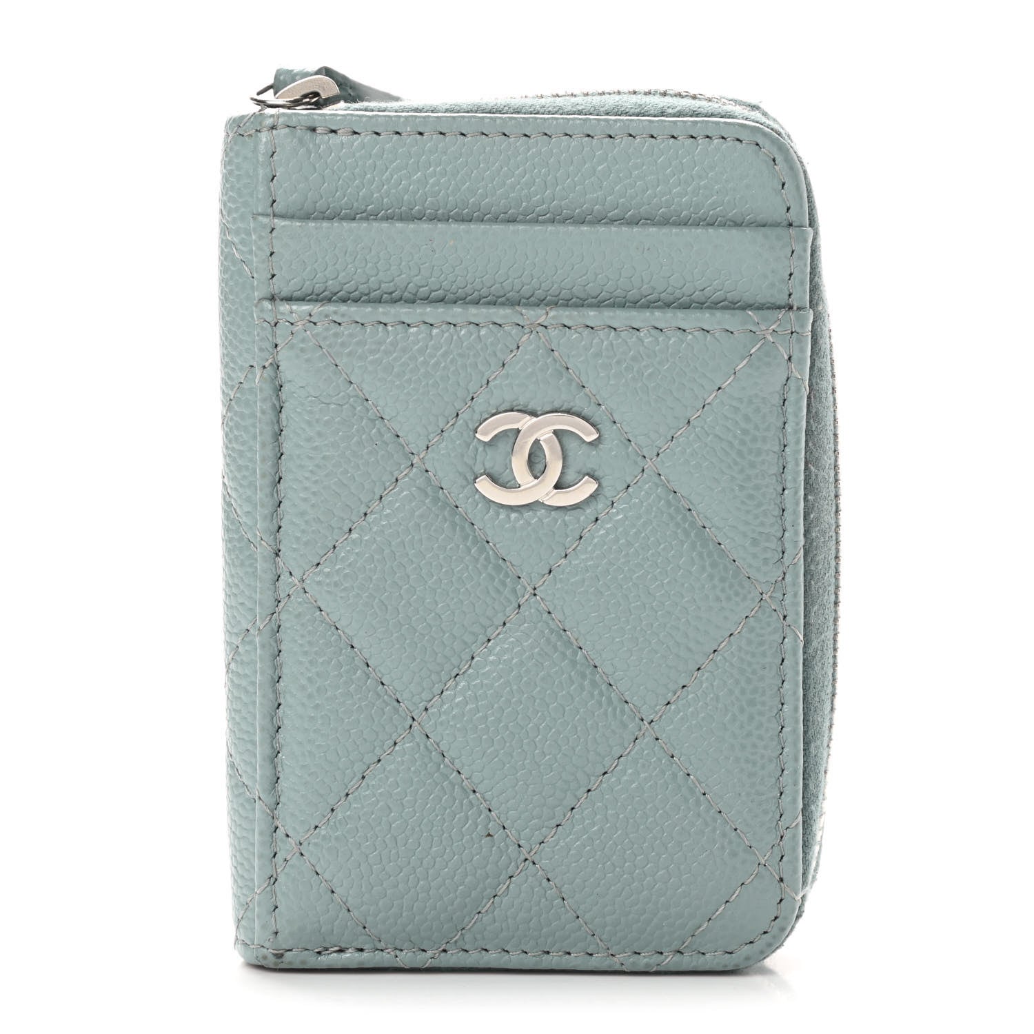 Chanel Caviar Quilted Zip Card Holder Light Blue 1 of 11