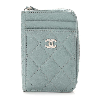 Chanel Caviar Quilted Zip Card Holder Light Blue 1 of 11